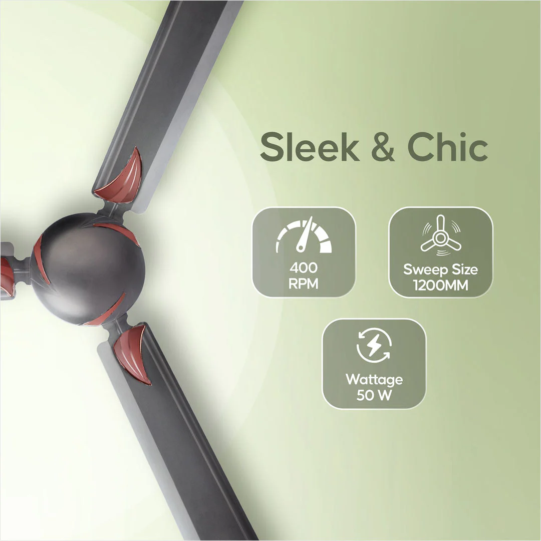 Longway Creta P2 1200 mm/48 inch Ultra High Speed 3 Blade Anti-Dust Decorative Star Rated Ceiling Fan (Smoked Brown, Pack of 2) - Image 4