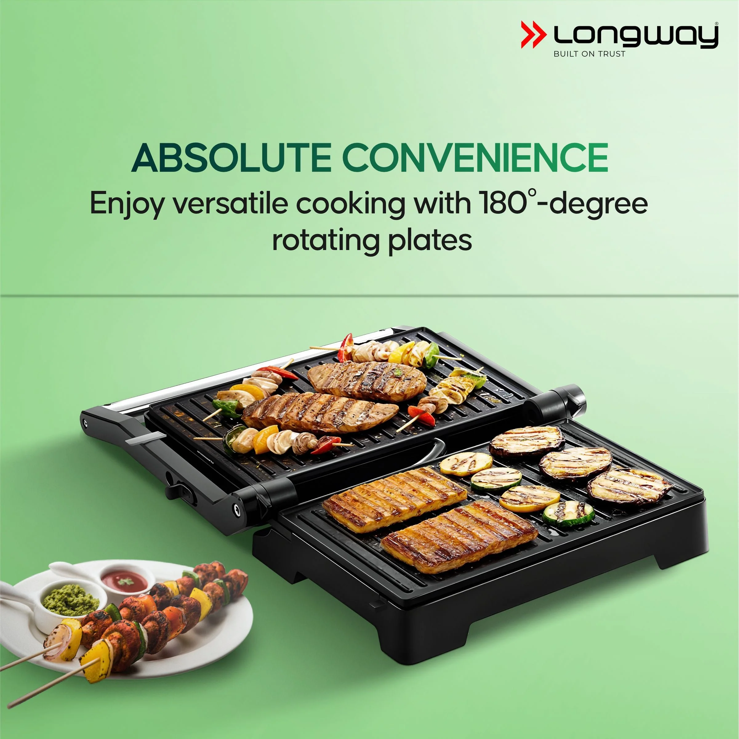 Longway Crisp Master 1000 W Electric Panini Sandwich Maker, Grill & Toaster | Non-stick Coating Cast Aluminum Plates | Adjustable Height Control & Floating Hinges | Grills Sandwiches, Bread, Burger, Grilled Chicken & Kebabs (Metallic Silver) - Image 5