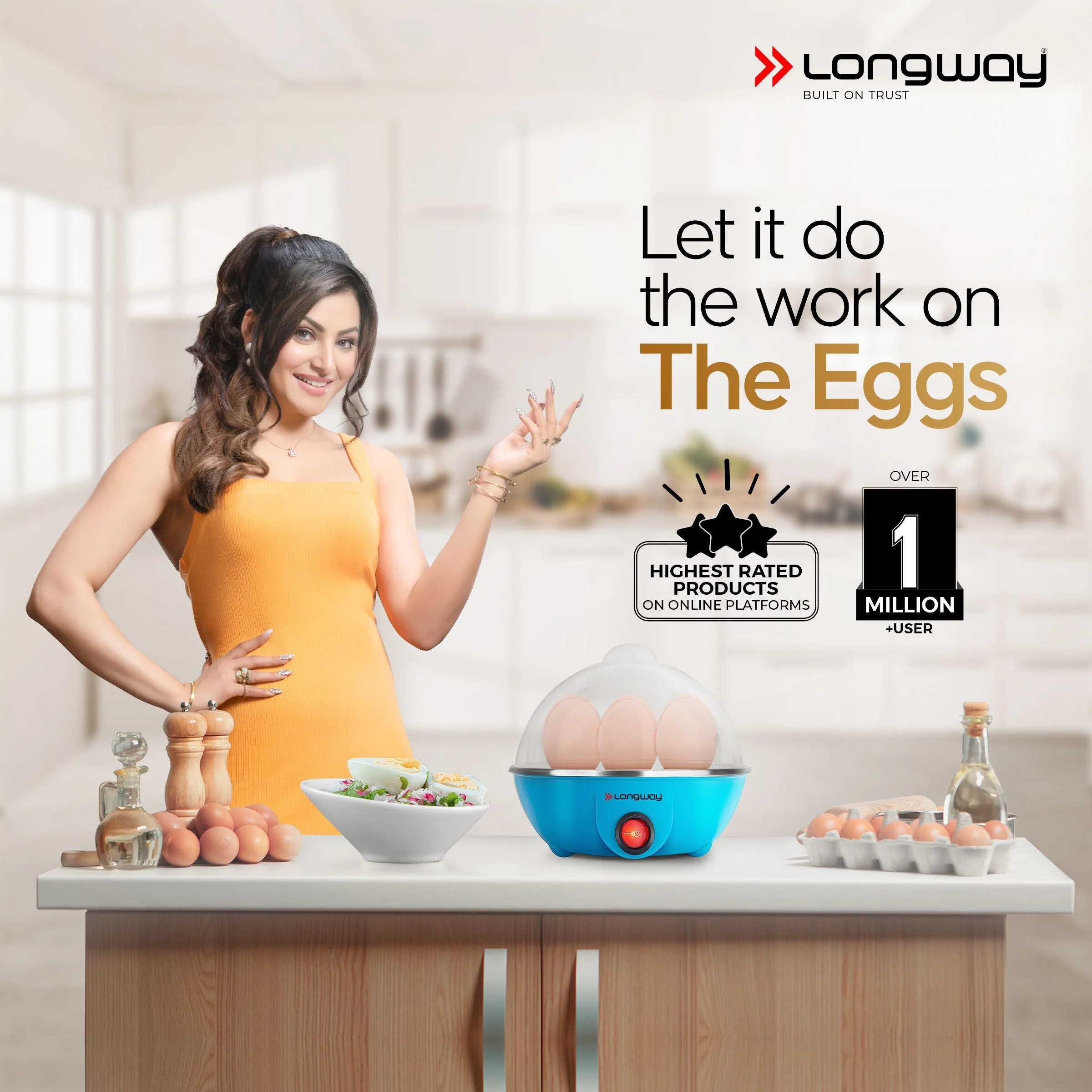 Longway Eggo 350 Watt Egg Boiler/Cooker for Steaming, Cooking & Boiling (Blue, 7 Eggs) - Image 2