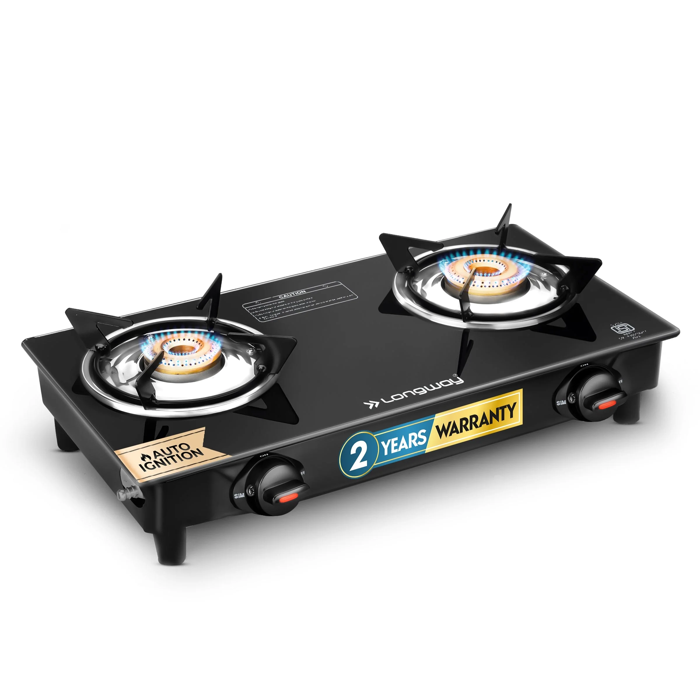 Longway Furn Glass Top, 2 Burner Auto Ignition Glass Gas Stove (Black, ISI Certified, 2 Year Warranty)