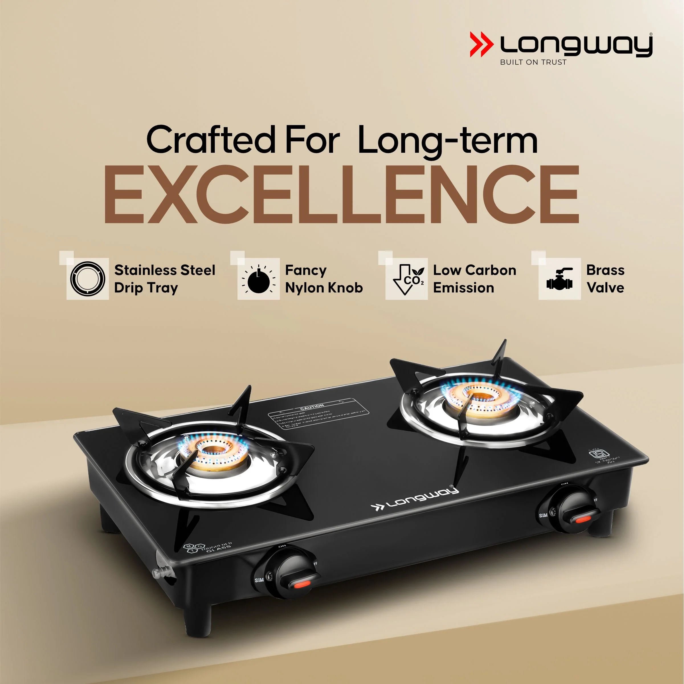 Longway Furn Glass Top, 2 Burner Auto Ignition Glass Gas Stove (Black, ISI Certified, 2 Year Warranty) - Image 4