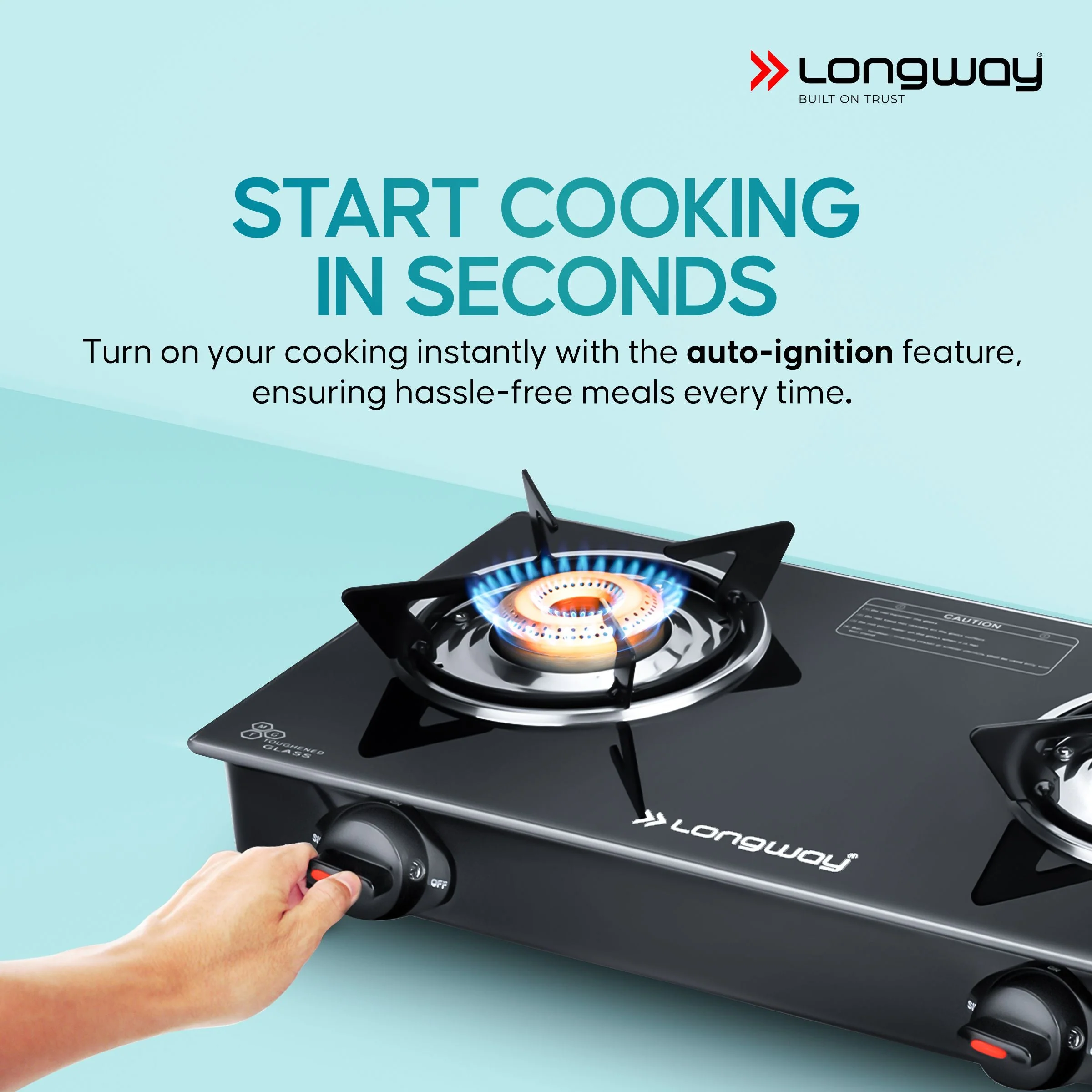 Longway Furn Glass Top, 2 Burner Auto Ignition Glass Gas Stove (Black, ISI Certified, 2 Year Warranty) - Image 5