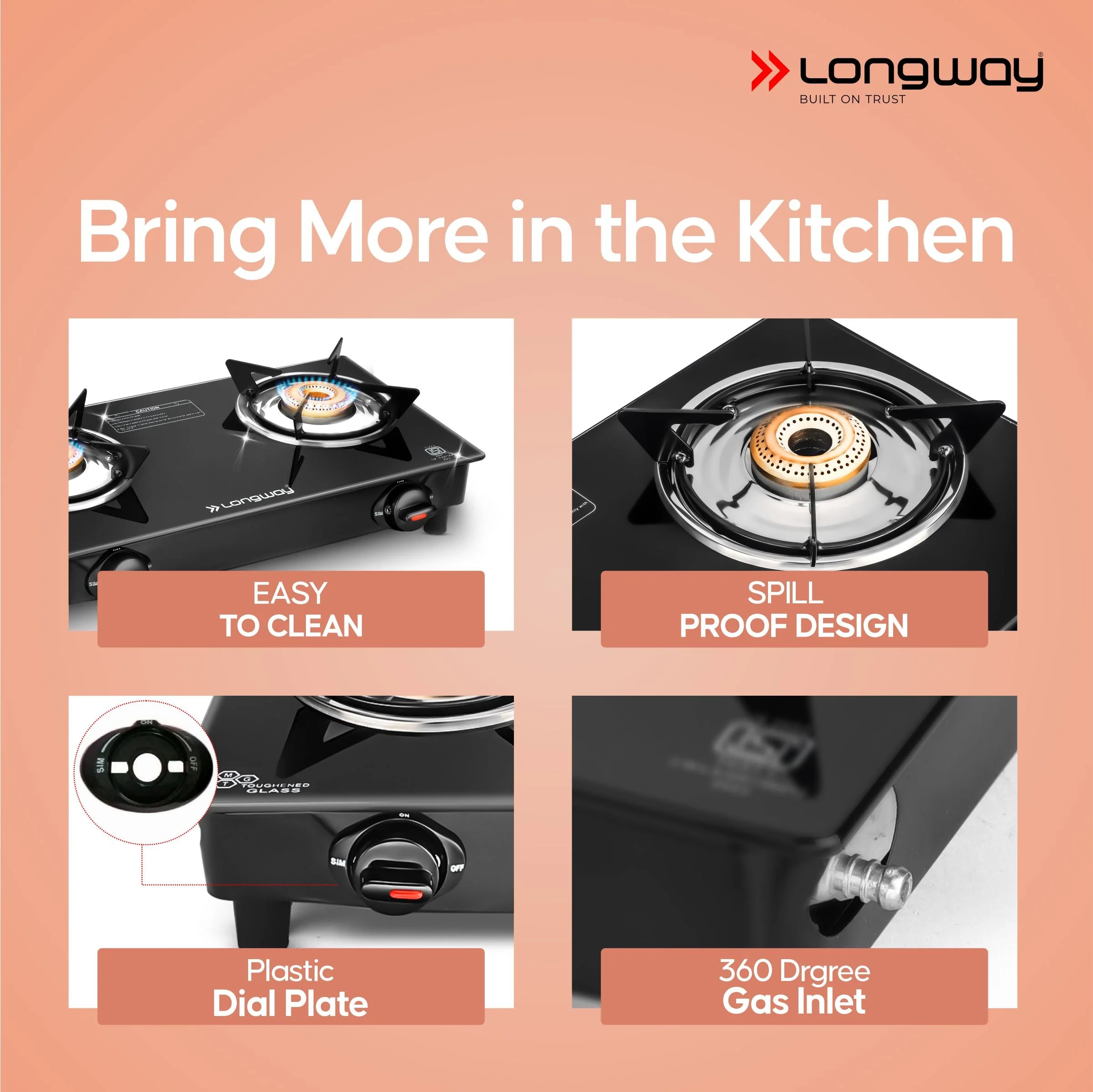 Longway Furn Glass Top, 2 Burner Auto Ignition Glass Gas Stove (Black, ISI Certified, 2 Year Warranty) - Image 9