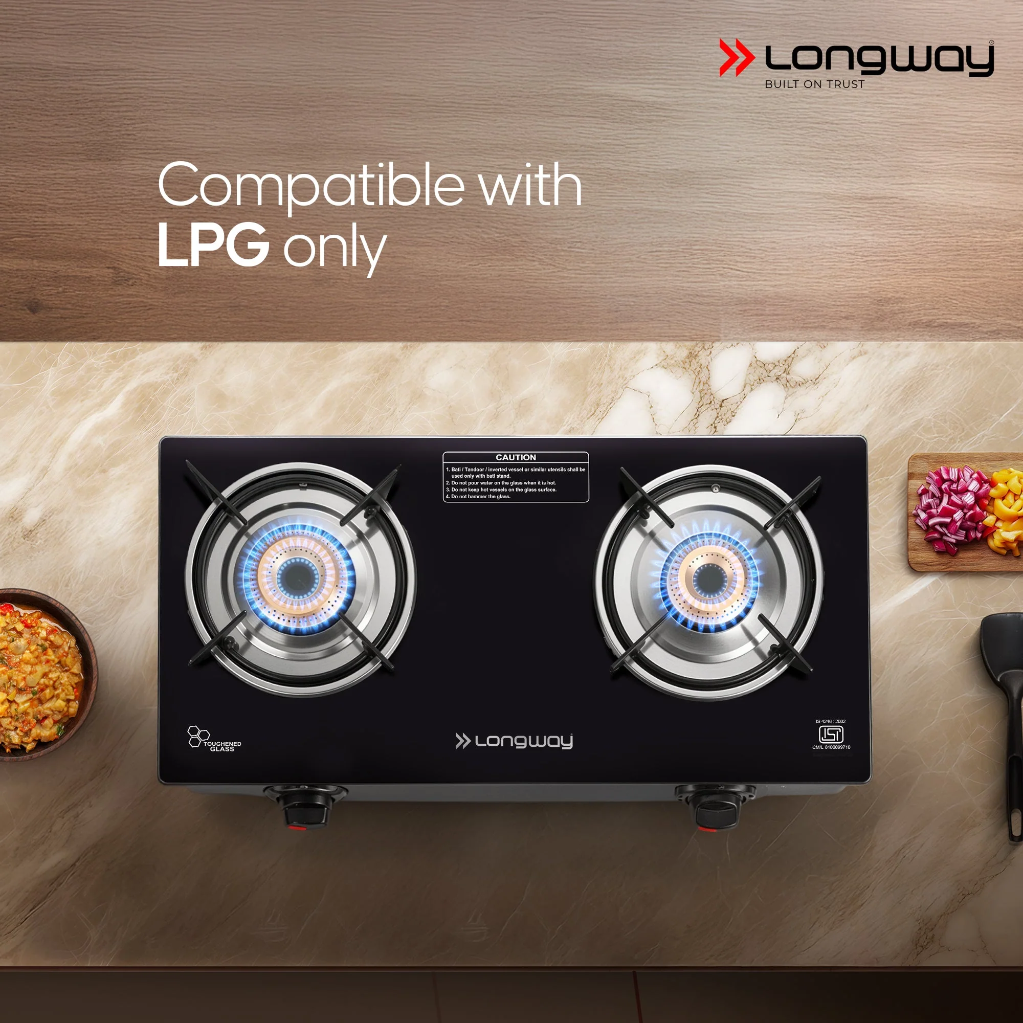 Longway Furn Glass Top, 2 Burner Manual Ignition Glass Gas Stove (Black, ISI Certified, 2 Year Warranty) - Image 3