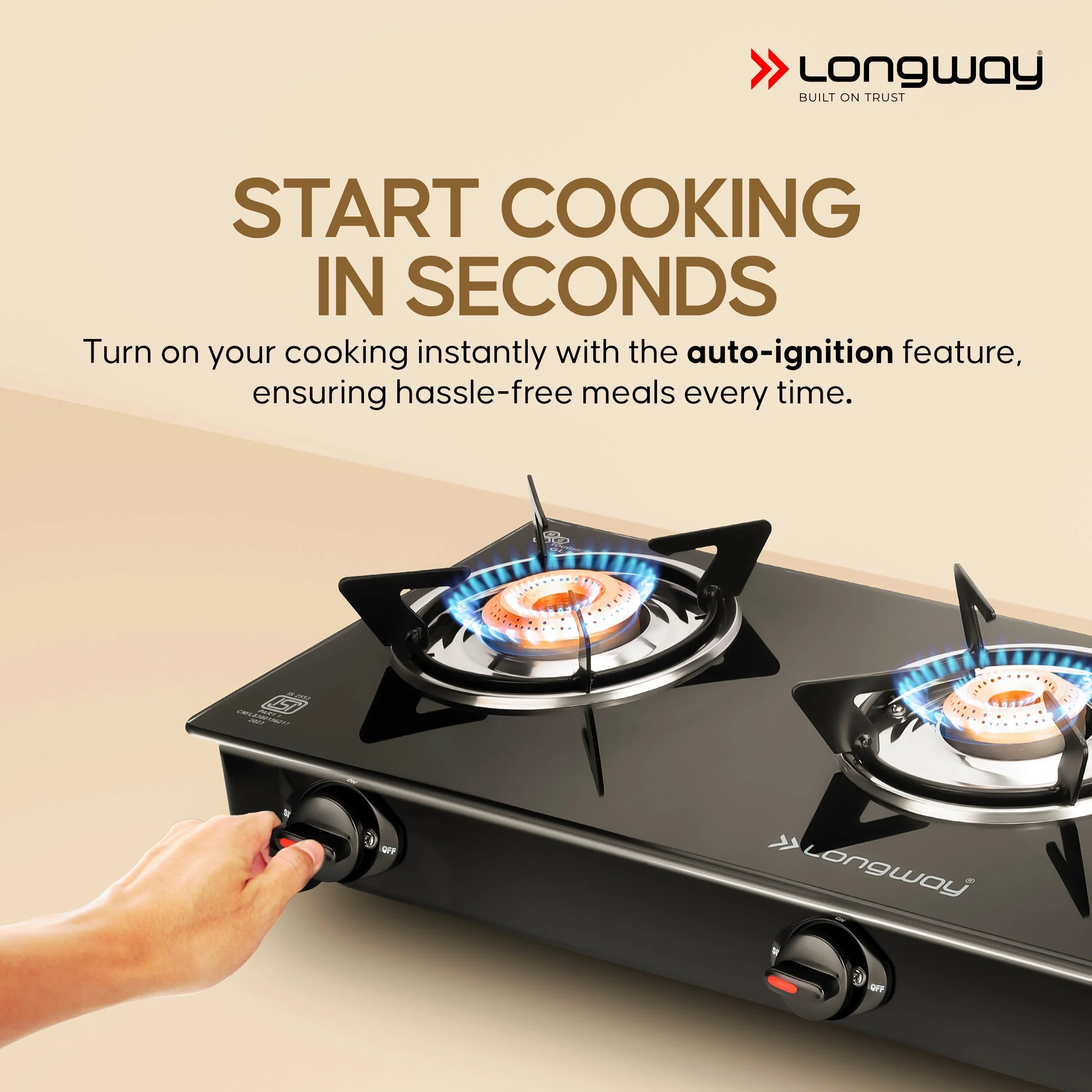 Longway Furn Glass Top, 3 Burner Auto Ignition Glass Gas Stove (Black, ISI Certified, 2 Years Warranty) - Image 5