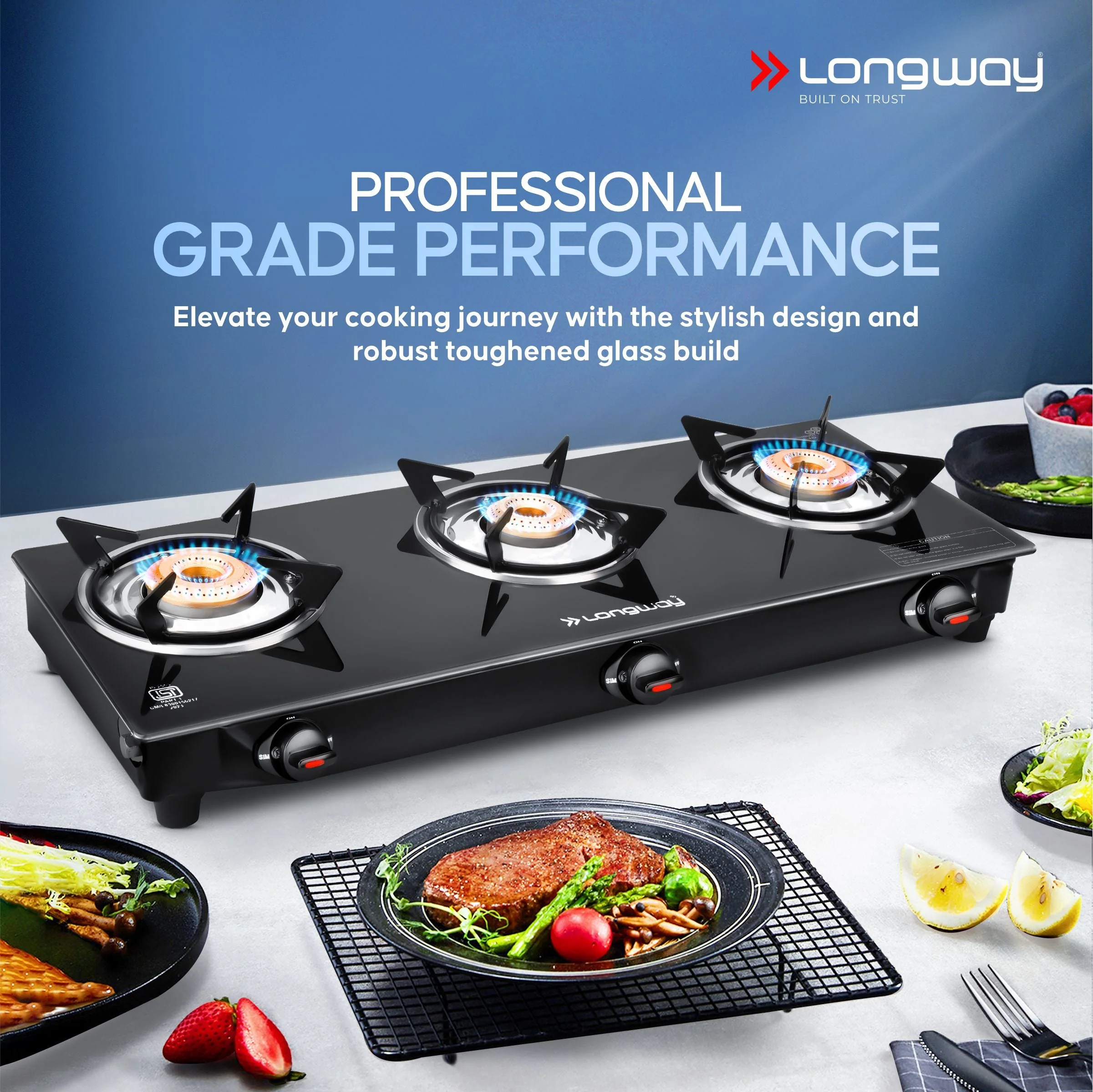 Longway Furn Glass Top, 3 Burner Manual Ignition Glass Gas Stove (Black, ISI Certified, 2 Year Warranty) - Image 7