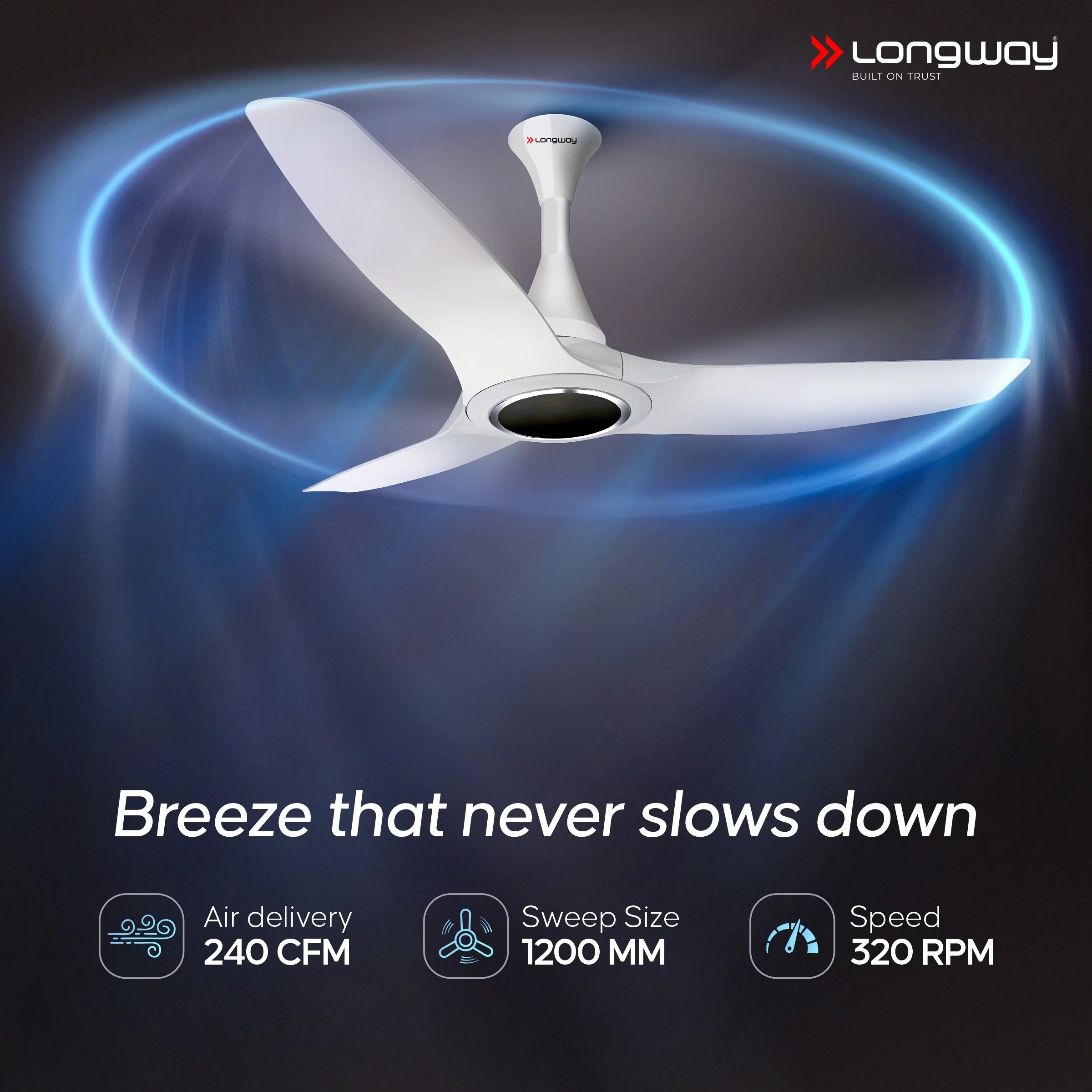 Longway Glideon 1200mm BLDC Ceiling Fan with Remote Control | Premium Look with Ultra Silent Performance | ABS Blade & Body | BEE 5 Star Rated | Anti-Dust Decorative Ceiling Fan | 5 Years Warranty (White, Pack of 1) - Image 3
