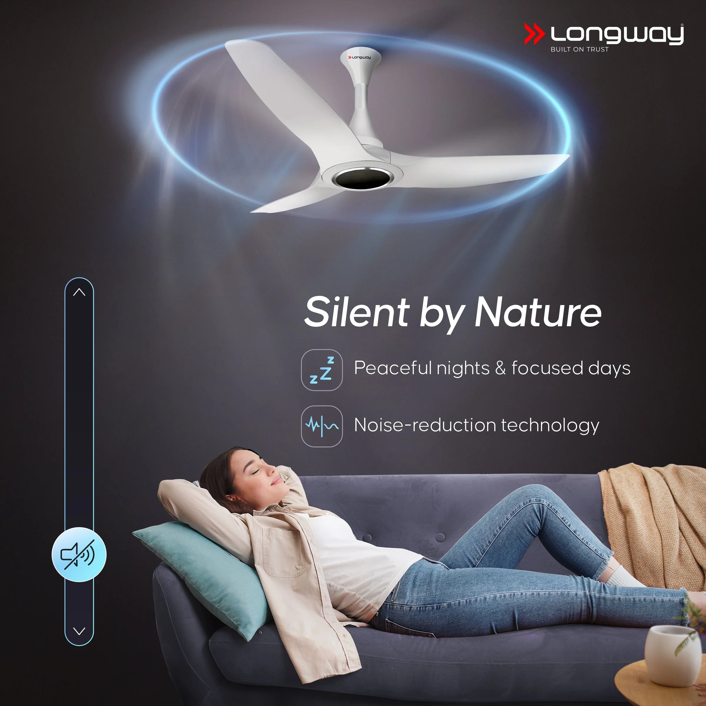 Longway Glideon 1200mm BLDC Ceiling Fan with Remote Control | Premium Look with Ultra Silent Performance | ABS Blade & Body | BEE 5 Star Rated | Anti-Dust Decorative Ceiling Fan | 5 Years Warranty (White, Pack of 1) - Image 5