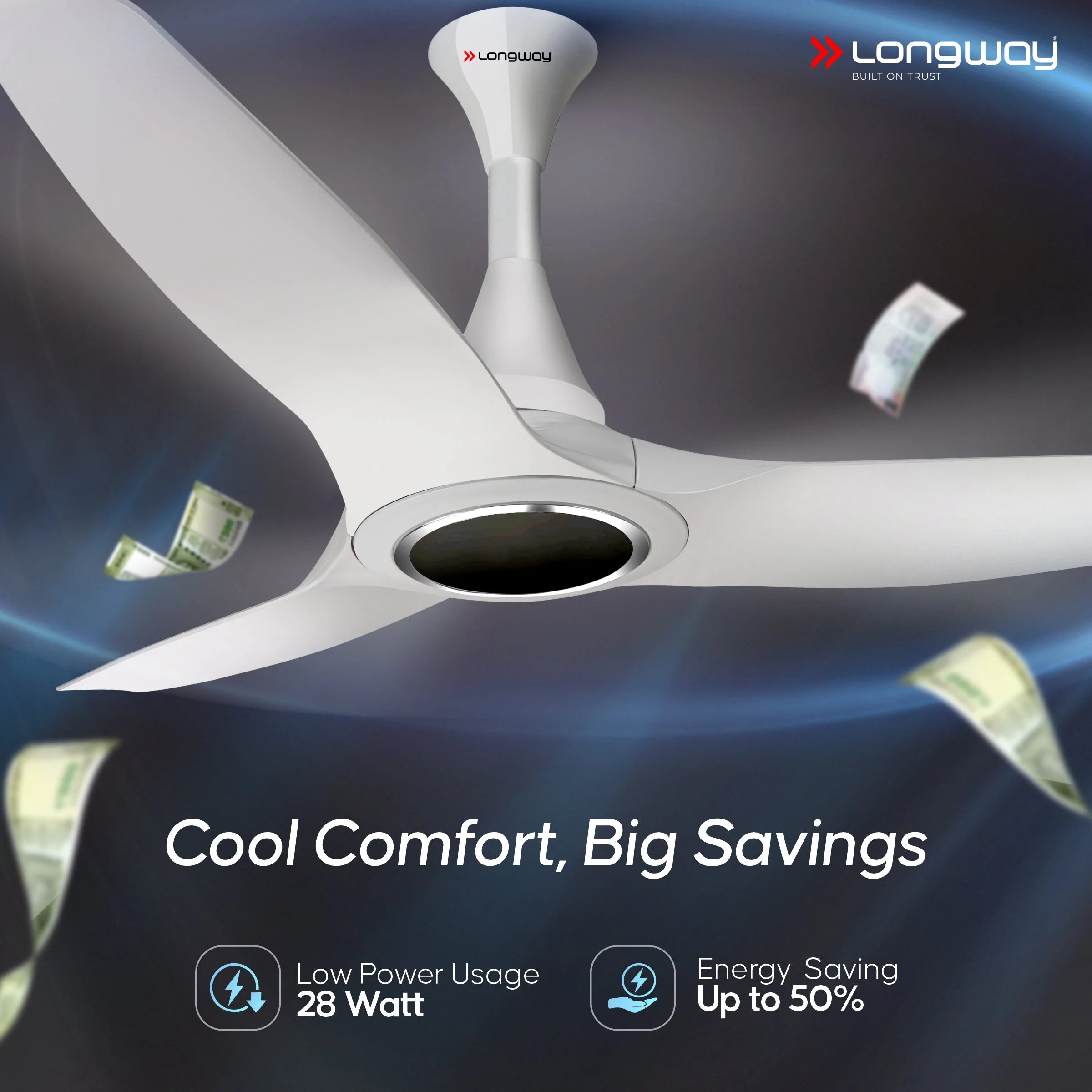 Longway Glideon 1200mm BLDC Ceiling Fan with Remote Control | Premium Look with Ultra Silent Performance | ABS Blade & Body | BEE 5 Star Rated | Anti-Dust Decorative Ceiling Fan | 5 Years Warranty (White, Pack of 1) - Image 8