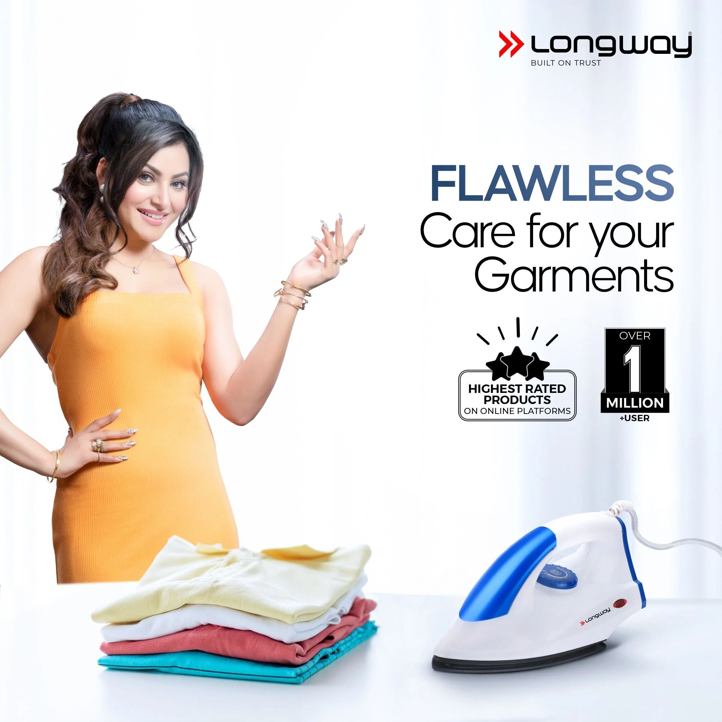 Longway Grace Light Weight Non-Stick Teflon Coated Dry Iron, Electric Iron for Clothes | 2 Years Warranty| (1100 Watt, Blue) - Image 2