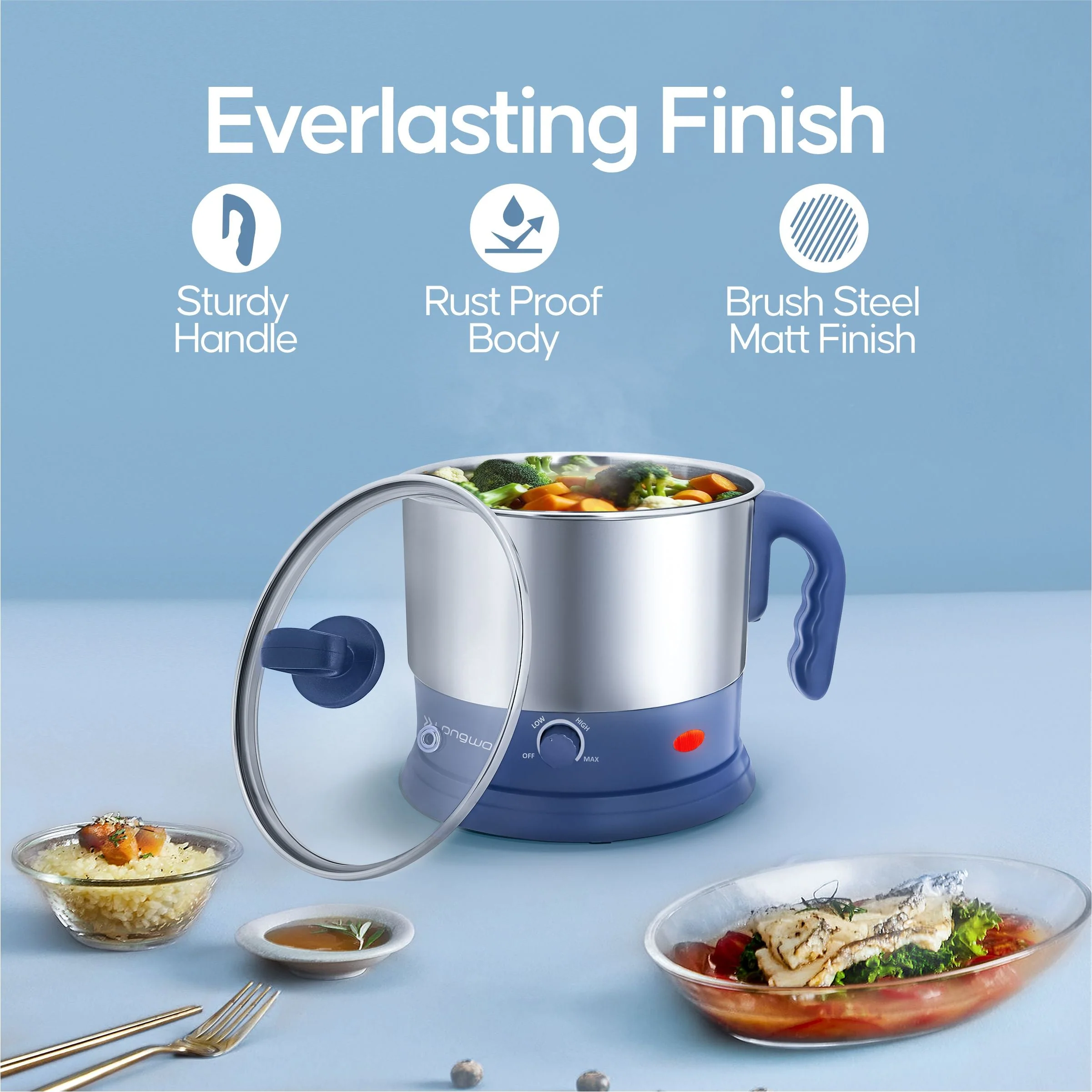 Longway Handy 1.5 Ltr Multi-Cooker Electric Kettle with Stainless Steel Body for Boiling & Cooking (Gray , 600 Watt) - Image 3
