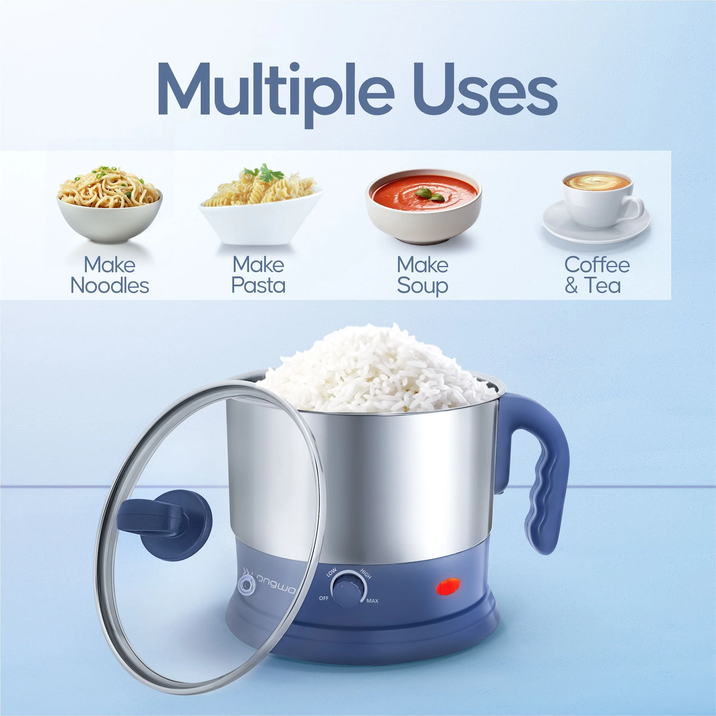 Longway Handy 1.5 Ltr Multi-Cooker Electric Kettle with Stainless Steel Body for Boiling & Cooking (Gray , 600 Watt) - Image 5