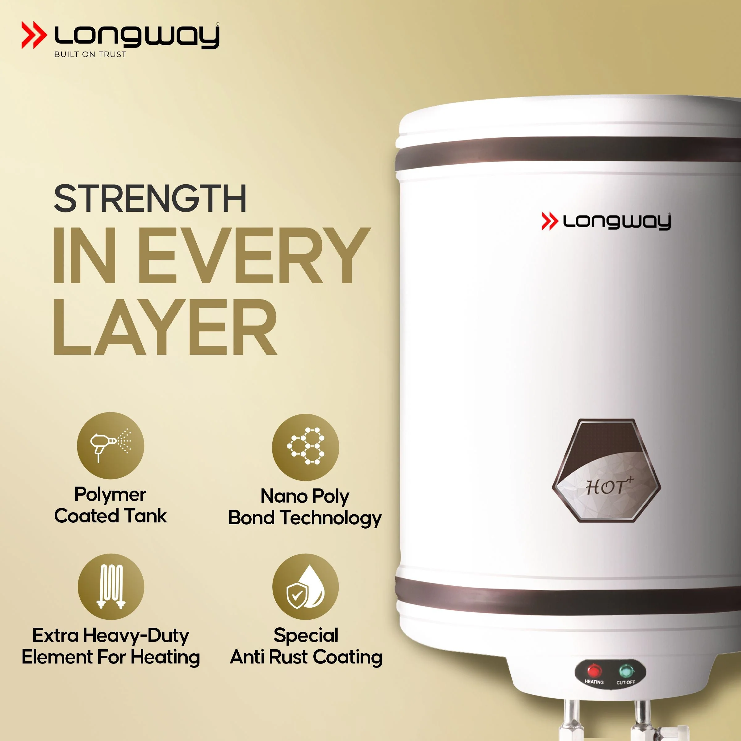 Longway Hotplus 25 Ltr 5 Star Rated Automatic Storage Water Heater for Home, Water Geyser, Water Heater, Electric Geyser with Multiple Safety System & Anti-Rust Coating | 1-Year Warranty | (Ivory, 25 Ltr) - Image 3