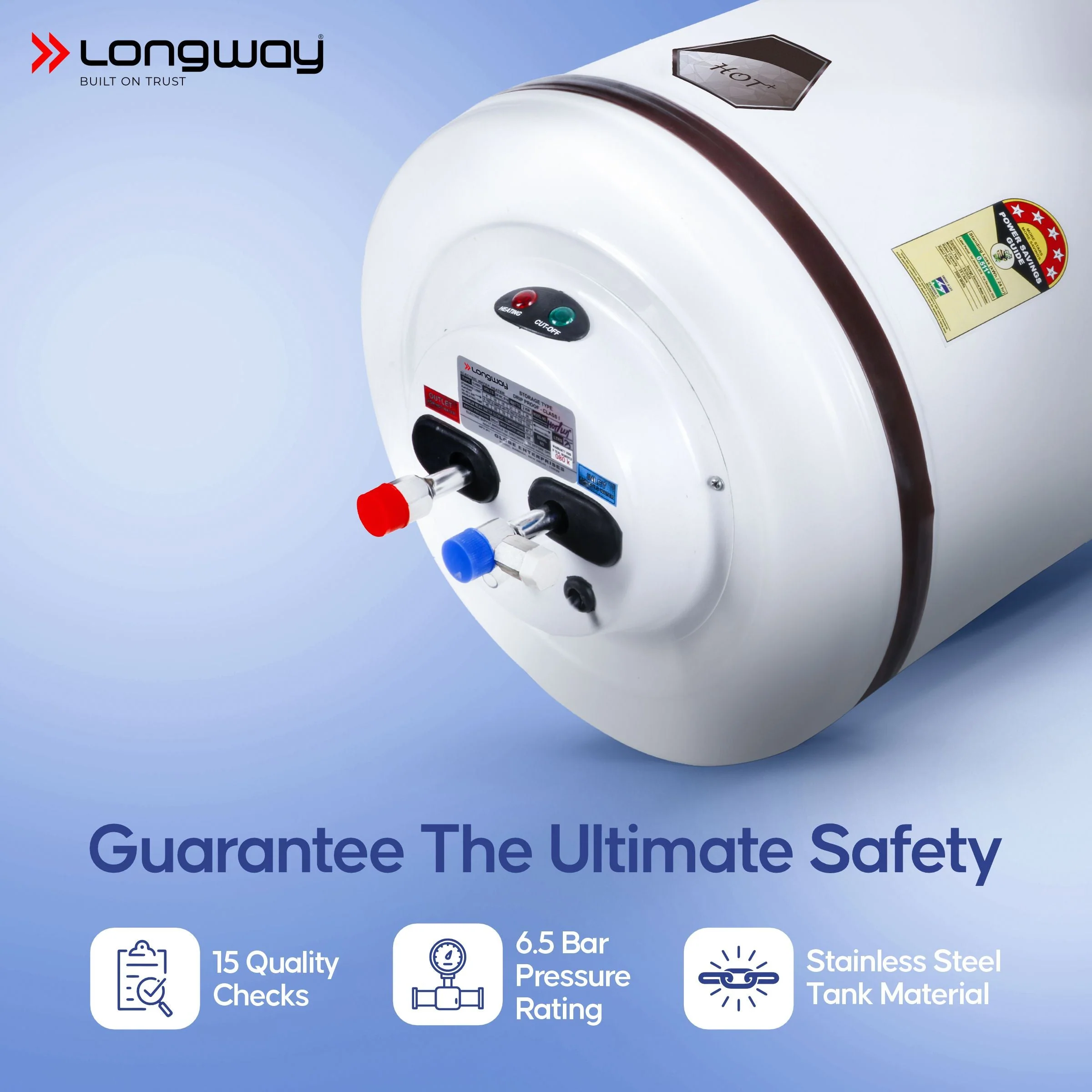 Longway Hotplus 25 Ltr 5 Star Rated Automatic Storage Water Heater for Home, Water Geyser, Water Heater, Electric Geyser with Multiple Safety System & Anti-Rust Coating | 1-Year Warranty | (Ivory, 25 Ltr) - Image 4