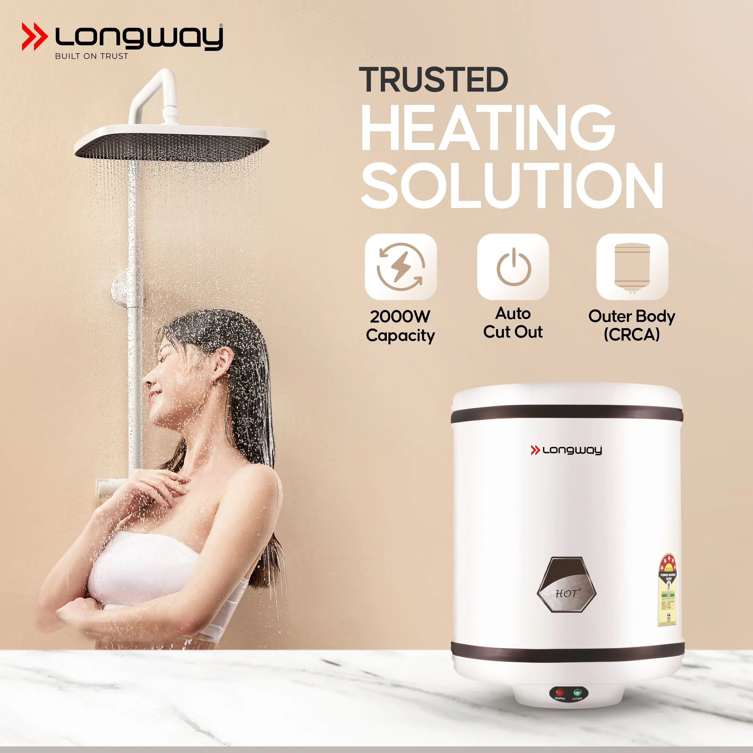 Longway Hotplus 25 Ltr 5 Star Rated Automatic Storage Water Heater for Home, Water Geyser, Water Heater, Electric Geyser with Multiple Safety System & Anti-Rust Coating | 1-Year Warranty | (Ivory, 25 Ltr) - Image 5