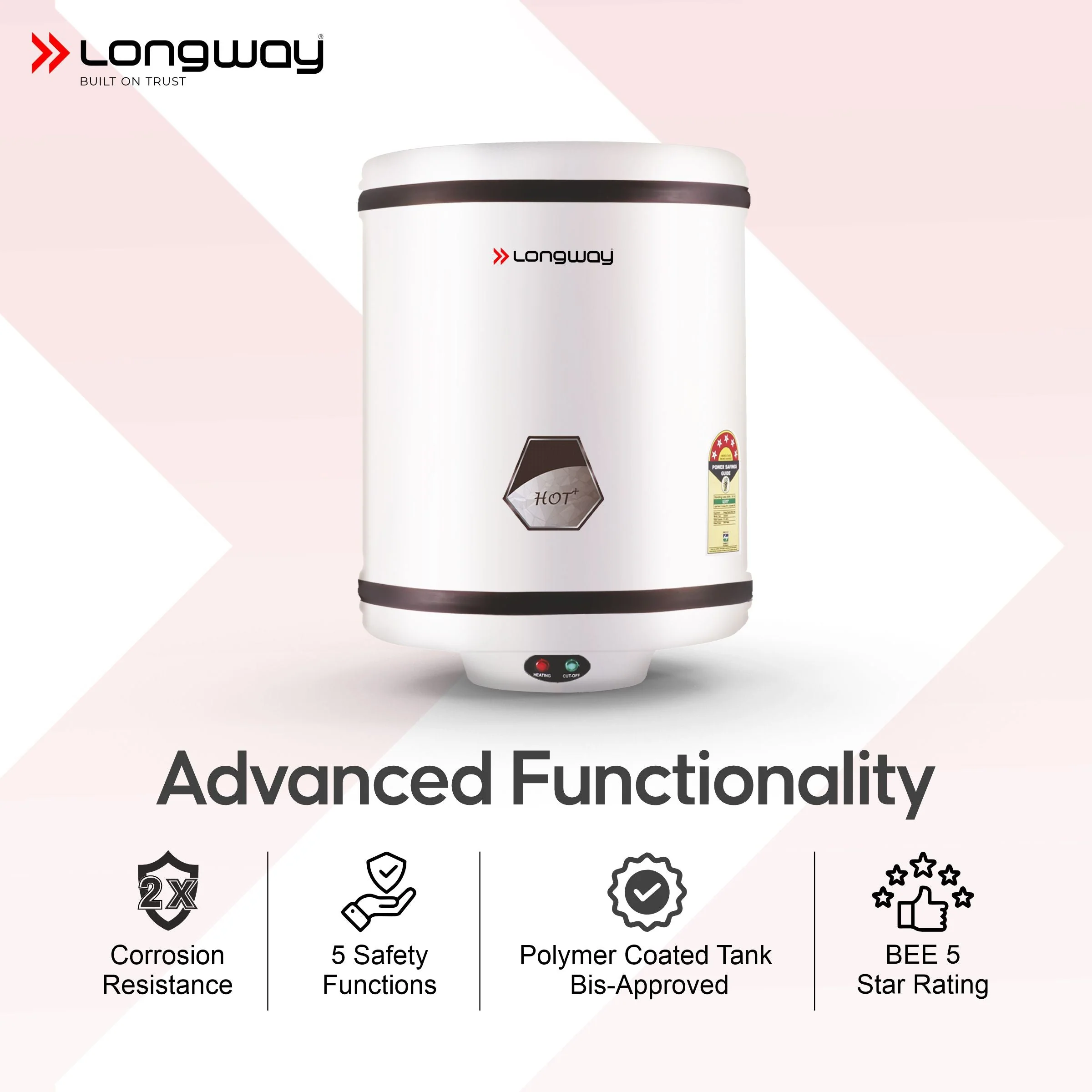 Longway Hotplus 25 Ltr 5 Star Rated Automatic Storage Water Heater for Home, Water Geyser, Water Heater, Electric Geyser with Multiple Safety System & Anti-Rust Coating | 1-Year Warranty | (Ivory, 25 Ltr) - Image 6
