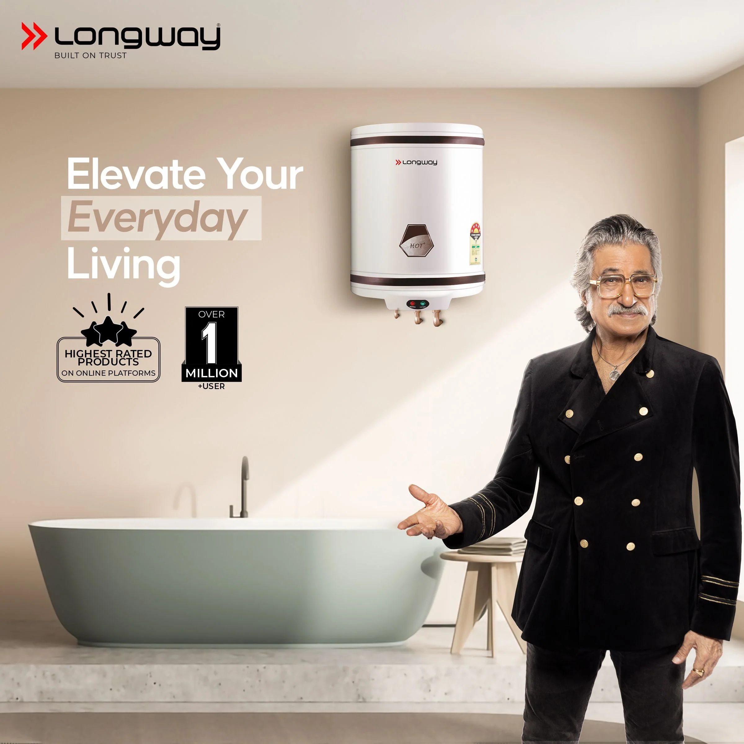 Longway Hotplus 35 Ltr 5 Star Rated Automatic Storage Water for Home, Water Geyser, Water Heater, Electric Geyser with Multiple Safety System & Anti-Rust Coating | 5-Years Warranty on Tank | (Ivory, 35 Ltr) - Image 2