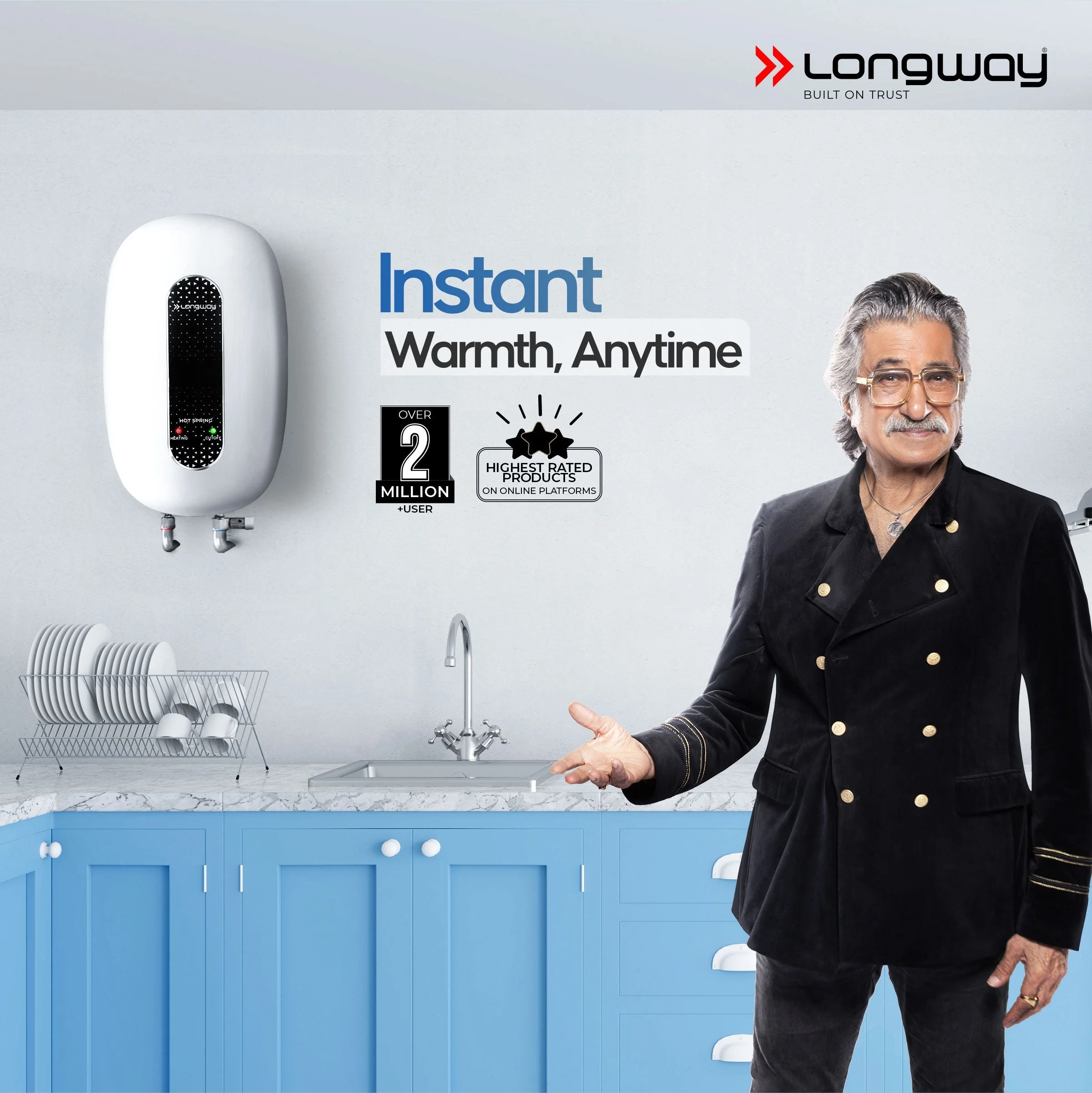 Longway Hotspring 3 ltr Automatic Instant Water Heater with Multiple Safety System & Rust-Proof ABS Body (White, 3 Ltr) - Image 2