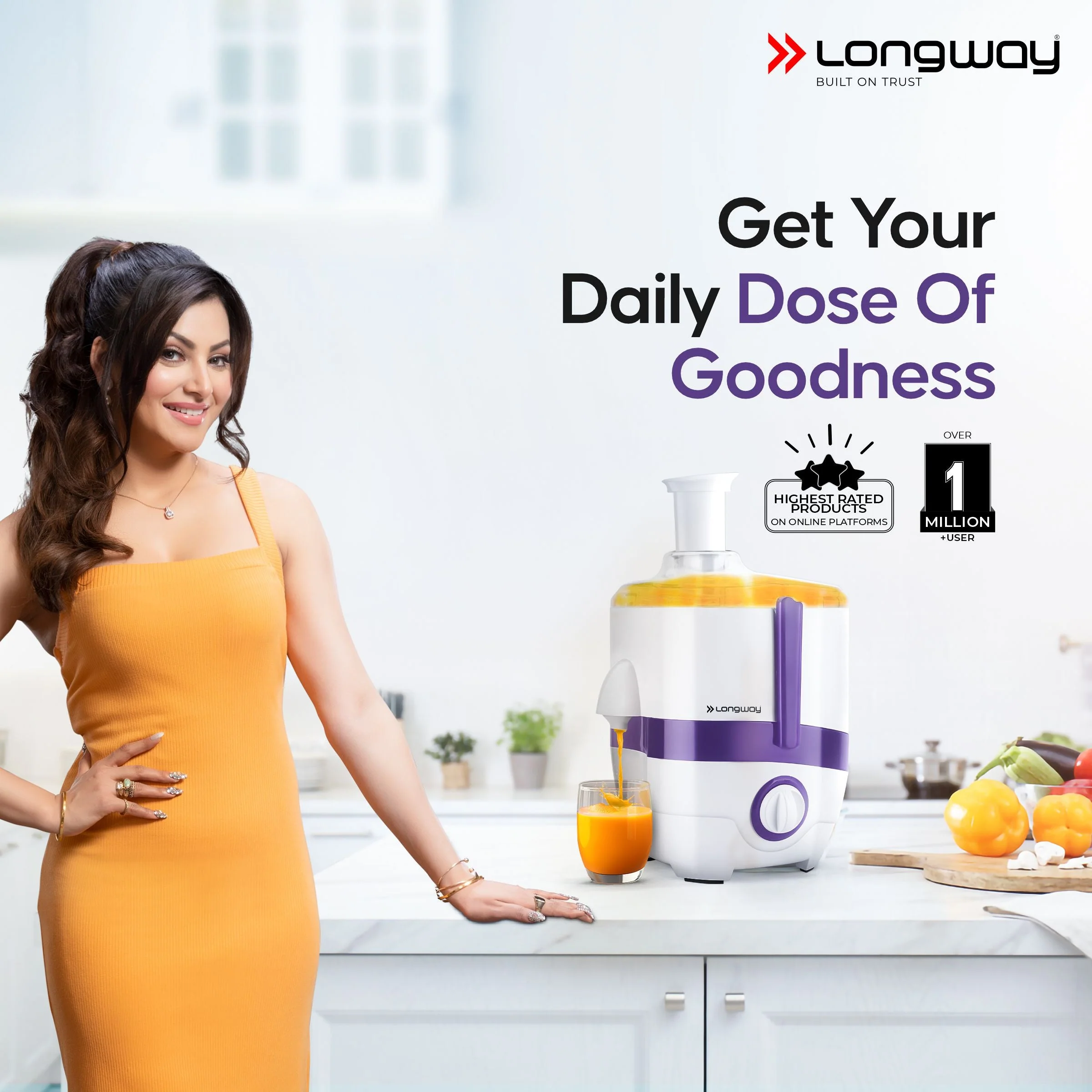 Longway Juicy 600 Watt Juicer Mixer Grinder with 2 Jars for Grinding, Mixing, Juicing with Powerful Motor | 2 Years Warranty (2 Jars, Purple) - Image 2