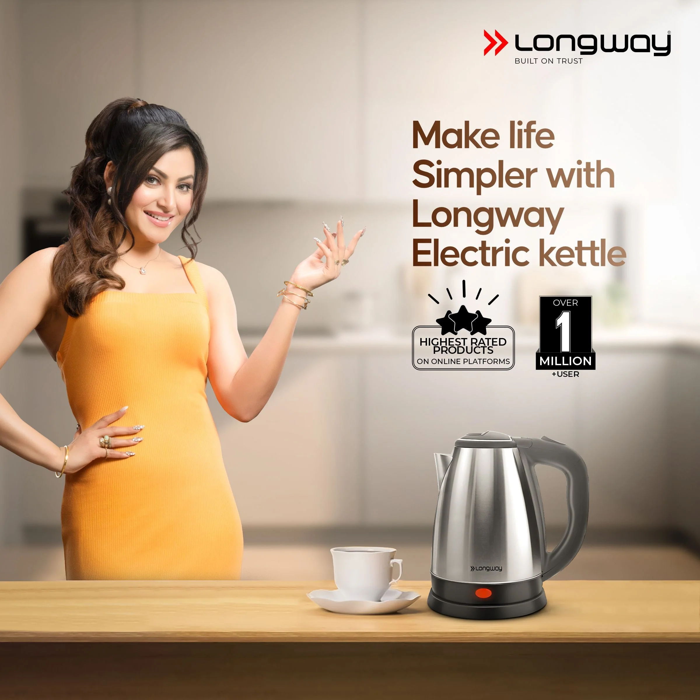 Longway Kestro 2 Ltr Electric Kettle with Stainless Steel Body for Boiling (Silver & Black, 1500 Watt) - Image 2