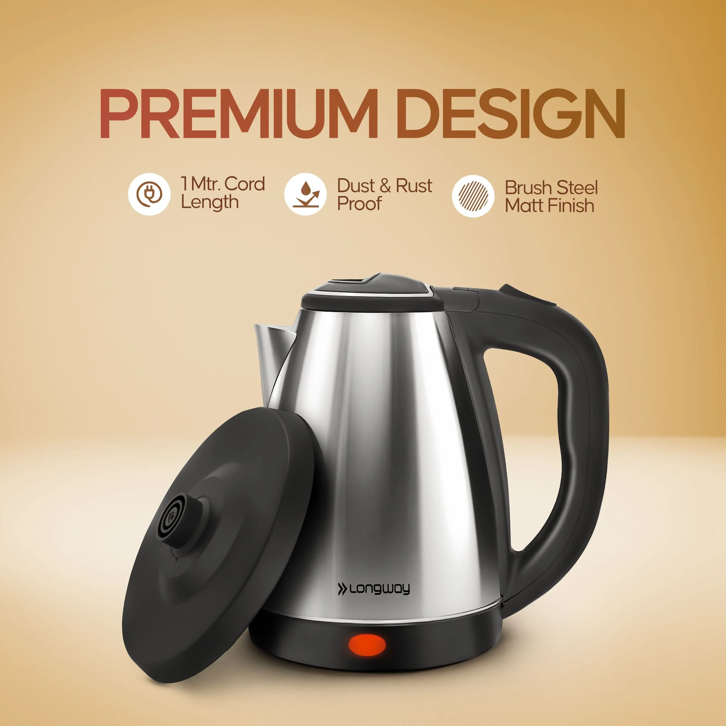 Longway Kestro 2 Ltr Electric Kettle with Stainless Steel Body for Boiling (Silver & Black, 1500 Watt) - Image 4