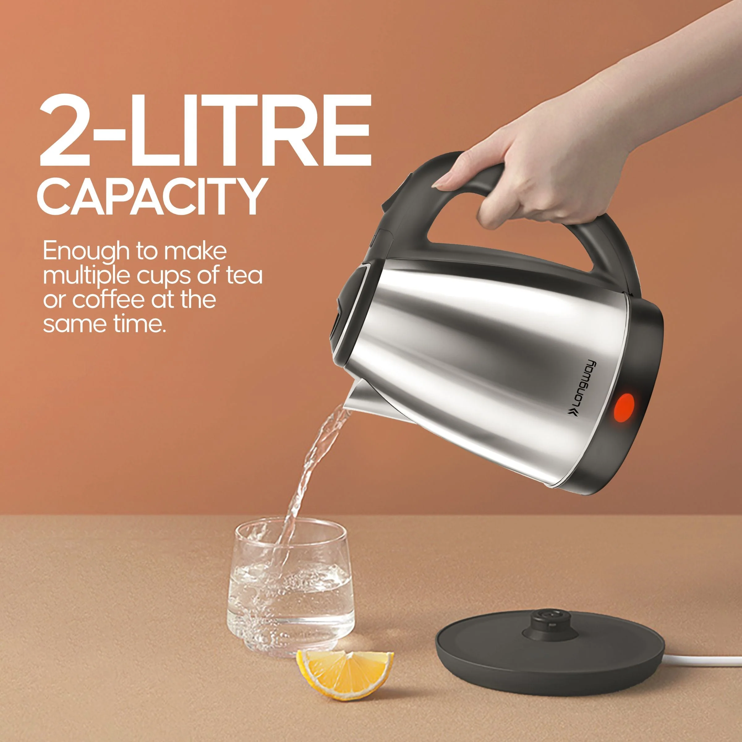 Longway Kestro 2 Ltr Electric Kettle with Stainless Steel Body for Boiling (Silver & Black, 1500 Watt) - Image 6