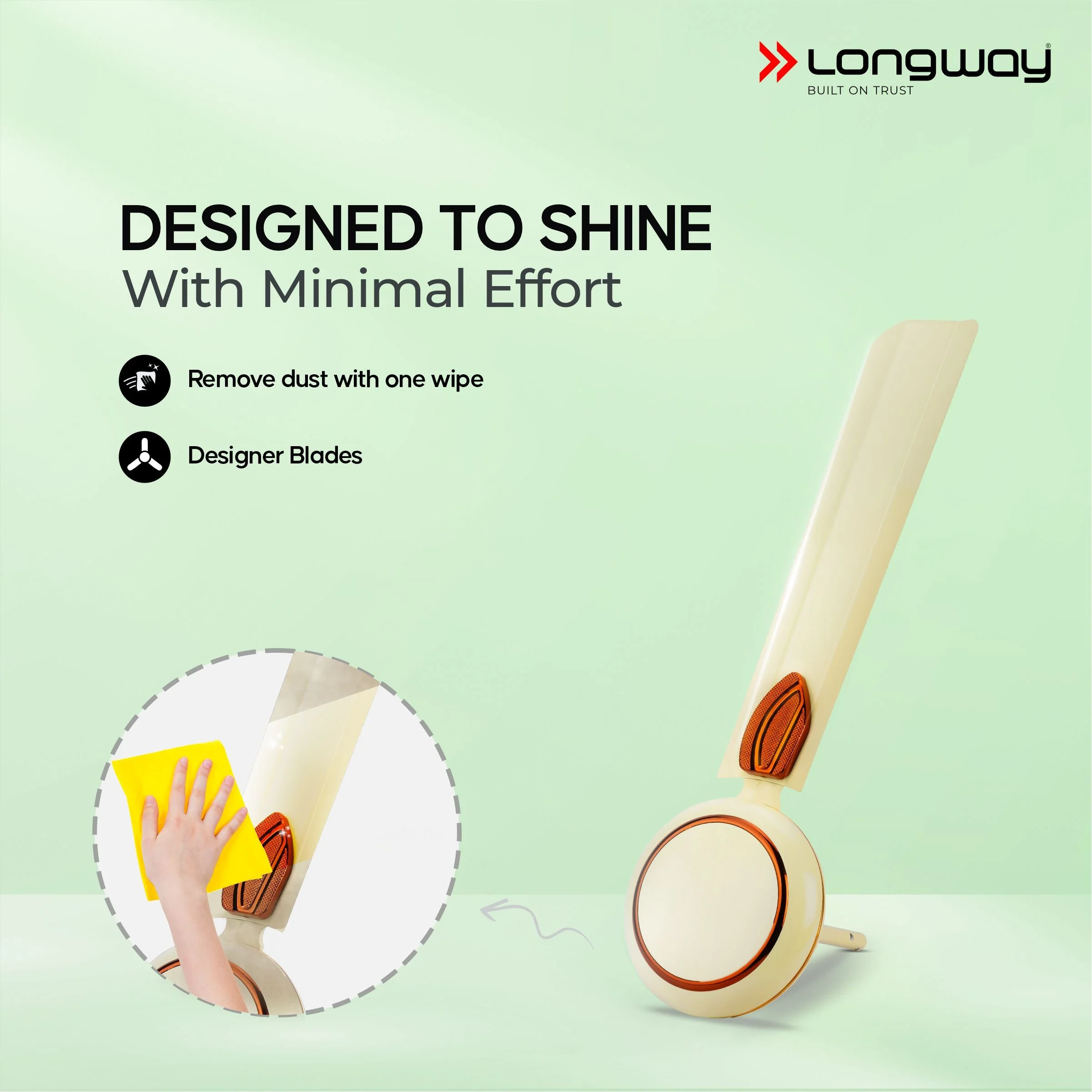 Longway Kiger P1 1200 mm/48 inch Ultra High Speed 3 Blade Anti-Dust Decorative Star Rated Ceiling Fan (Ivory) - Image 6