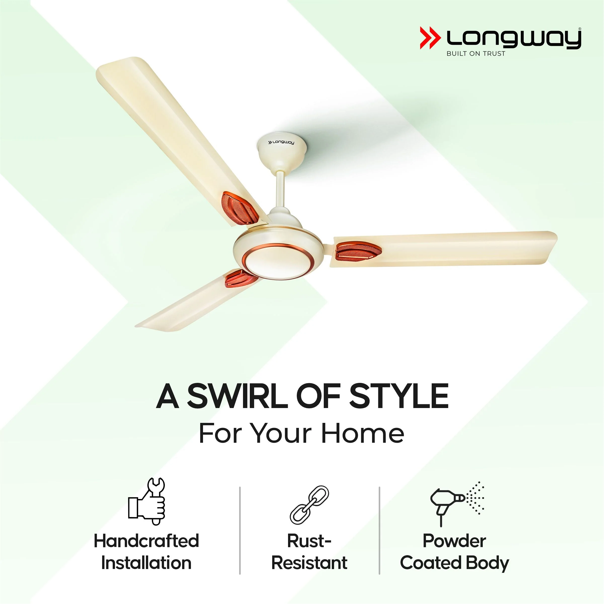 Longway Kiger P1 1200 mm/48 inch Ultra High Speed 3 Blade Anti-Dust Decorative Star Rated Ceiling Fan (Ivory) - Image 8