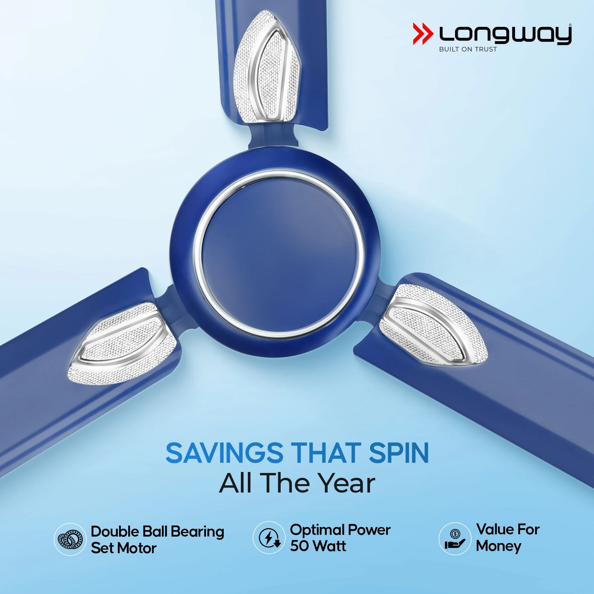 Longway Kiger P1 1200 mm/48 inch Ultra High Speed 3 Blade Anti-Dust Decorative Star Rated Ceiling Fan (Silver Blue) - Image 4