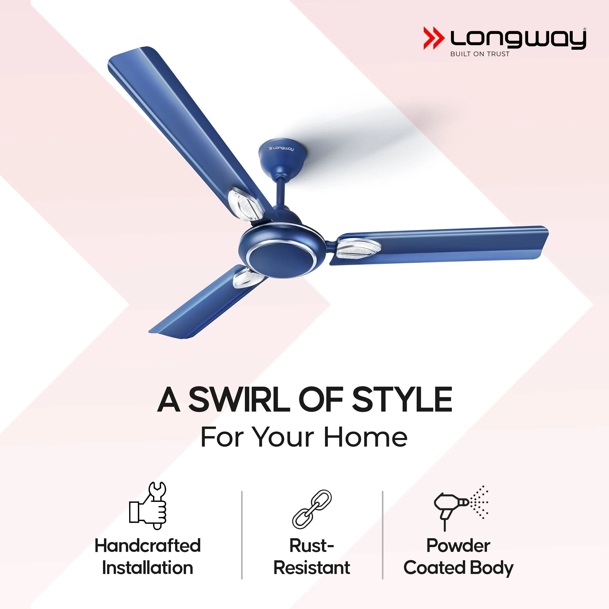 Longway Kiger P1 1200 mm/48 inch Ultra High Speed 3 Blade Anti-Dust Decorative Star Rated Ceiling Fan (Silver Blue) - Image 7