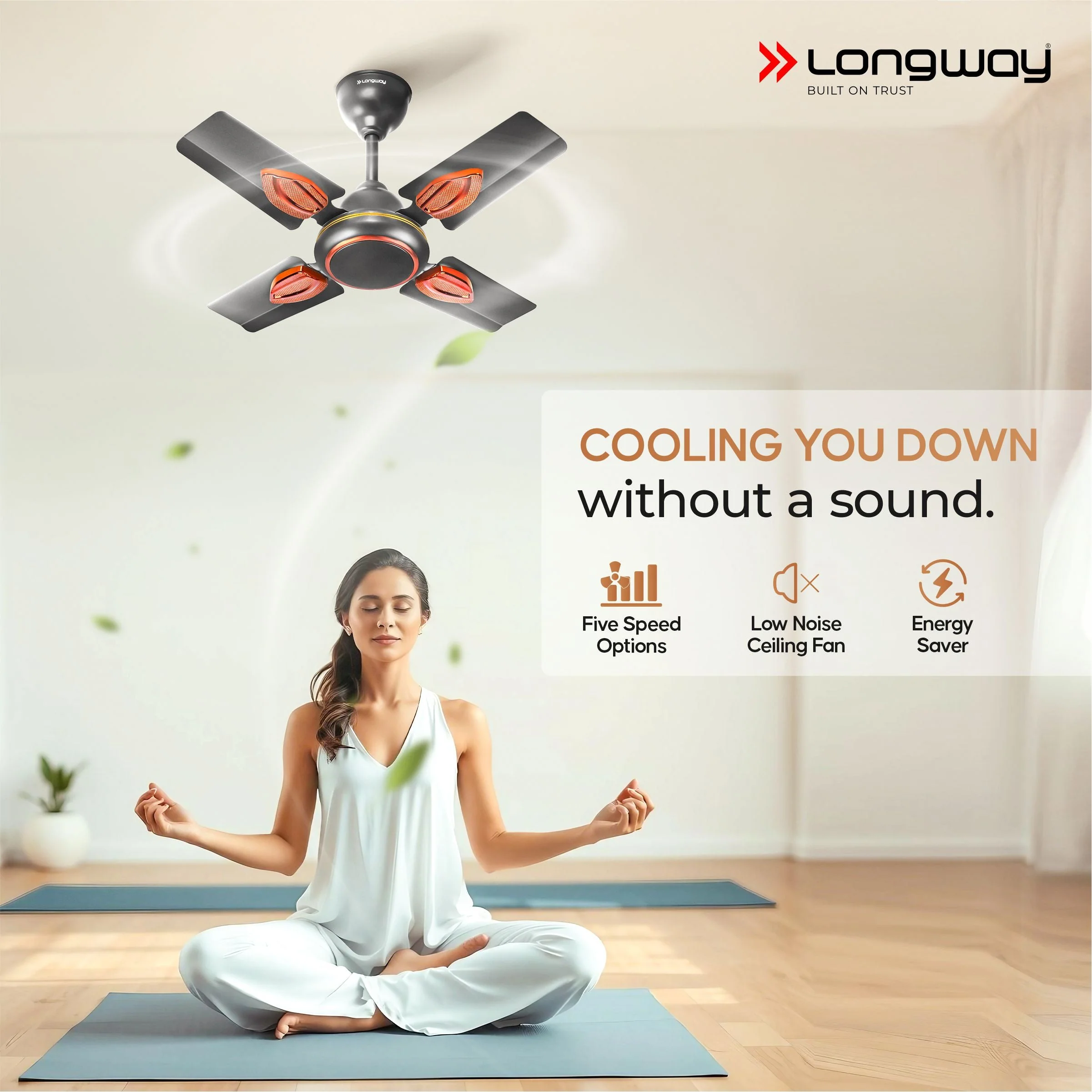 Longway Kiger P1 600 mm/24 inch Ultra High Speed 4 Blade Anti-Dust Decorative 5-Star Rated Ceiling Fan (Smoked Brown, Pack of 1) - Image 5