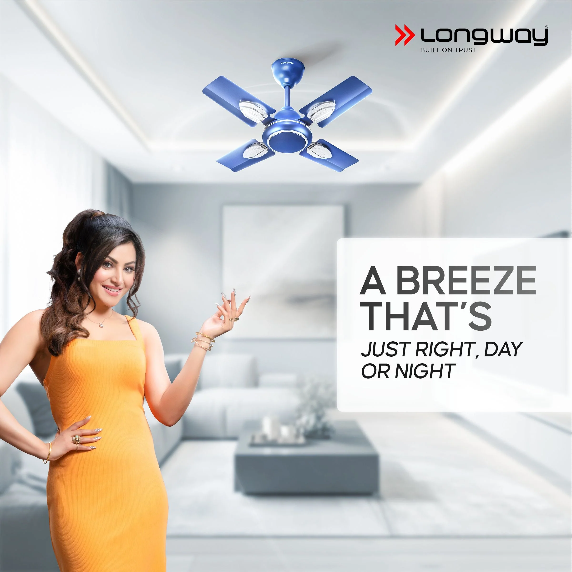 Longway Kiger P1 600 mm/24 inch Ultra High Speed 4 Blade Anti-Dust Decorative Star Rated Ceiling Fan (Silver Blue, Pack of 1) - Image 2