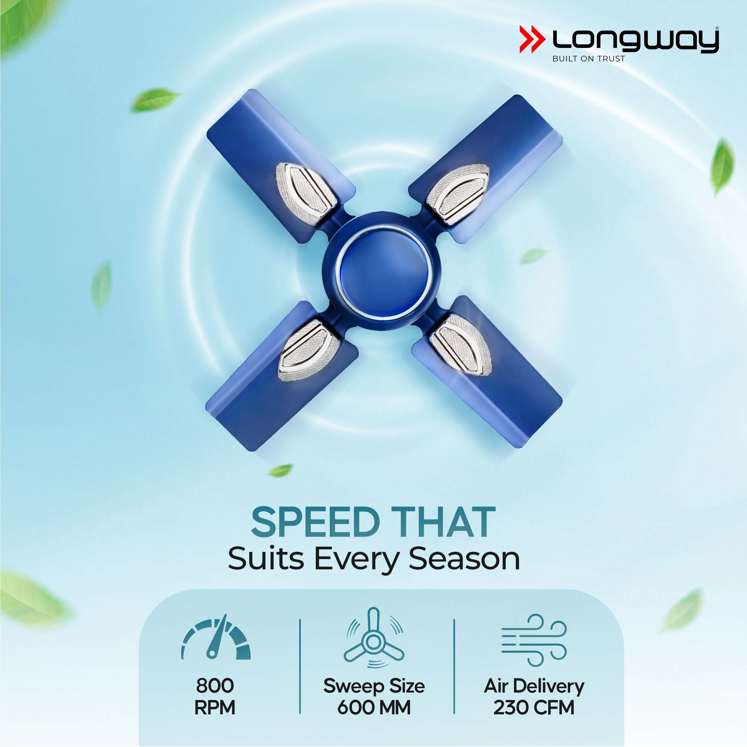 Longway Kiger P1 600 mm/24 inch Ultra High Speed 4 Blade Anti-Dust Decorative Star Rated Ceiling Fan (Silver Blue, Pack of 1) - Image 3