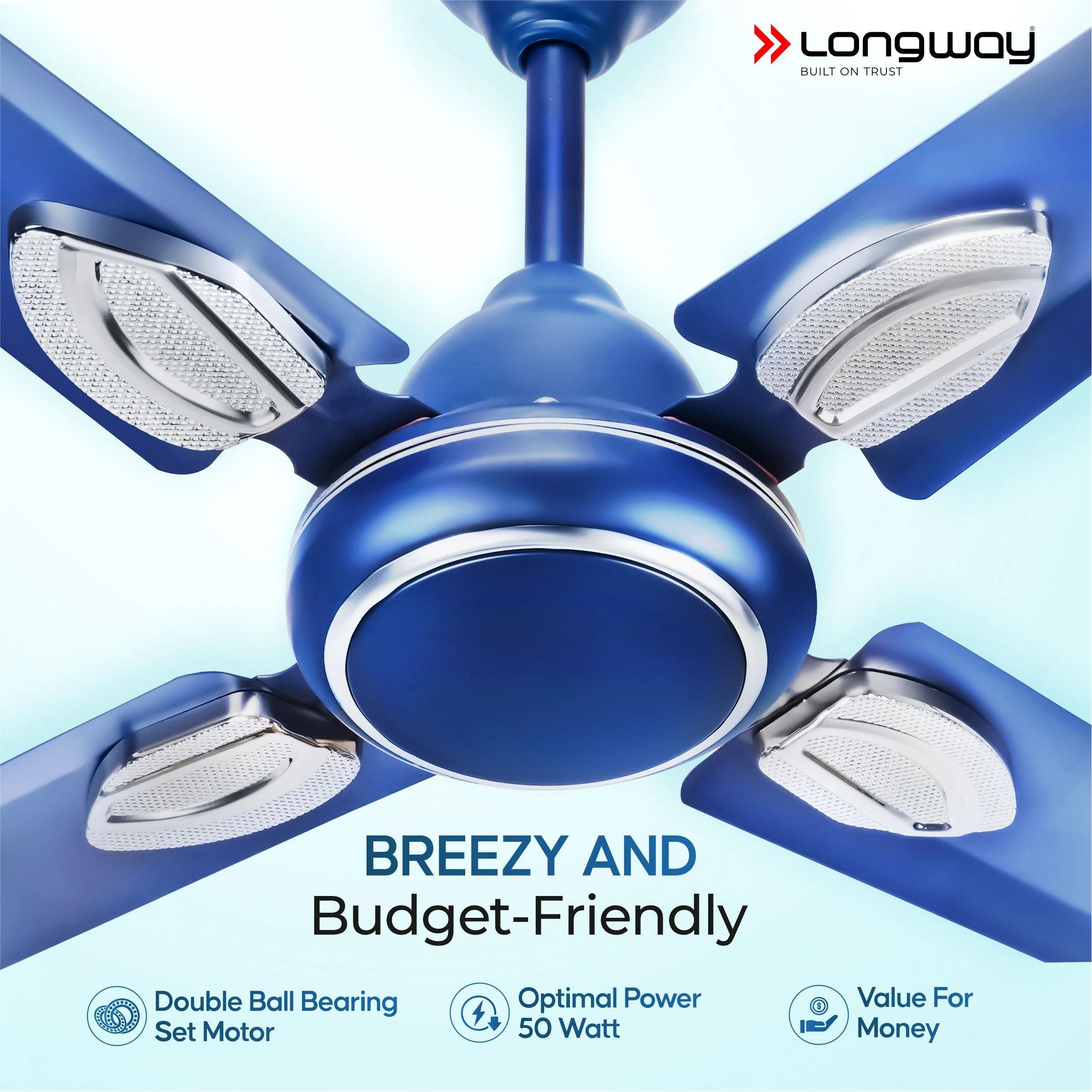 Longway Kiger P1 600 mm/24 inch Ultra High Speed 4 Blade Anti-Dust Decorative Star Rated Ceiling Fan (Silver Blue, Pack of 1) - Image 4