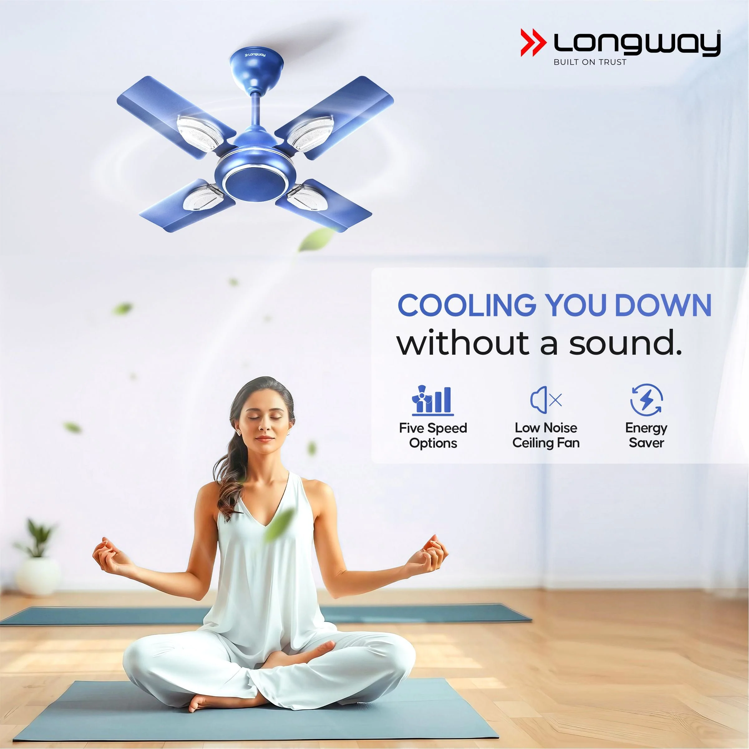 Longway Kiger P1 600 mm/24 inch Ultra High Speed 4 Blade Anti-Dust Decorative Star Rated Ceiling Fan (Silver Blue, Pack of 1) - Image 5