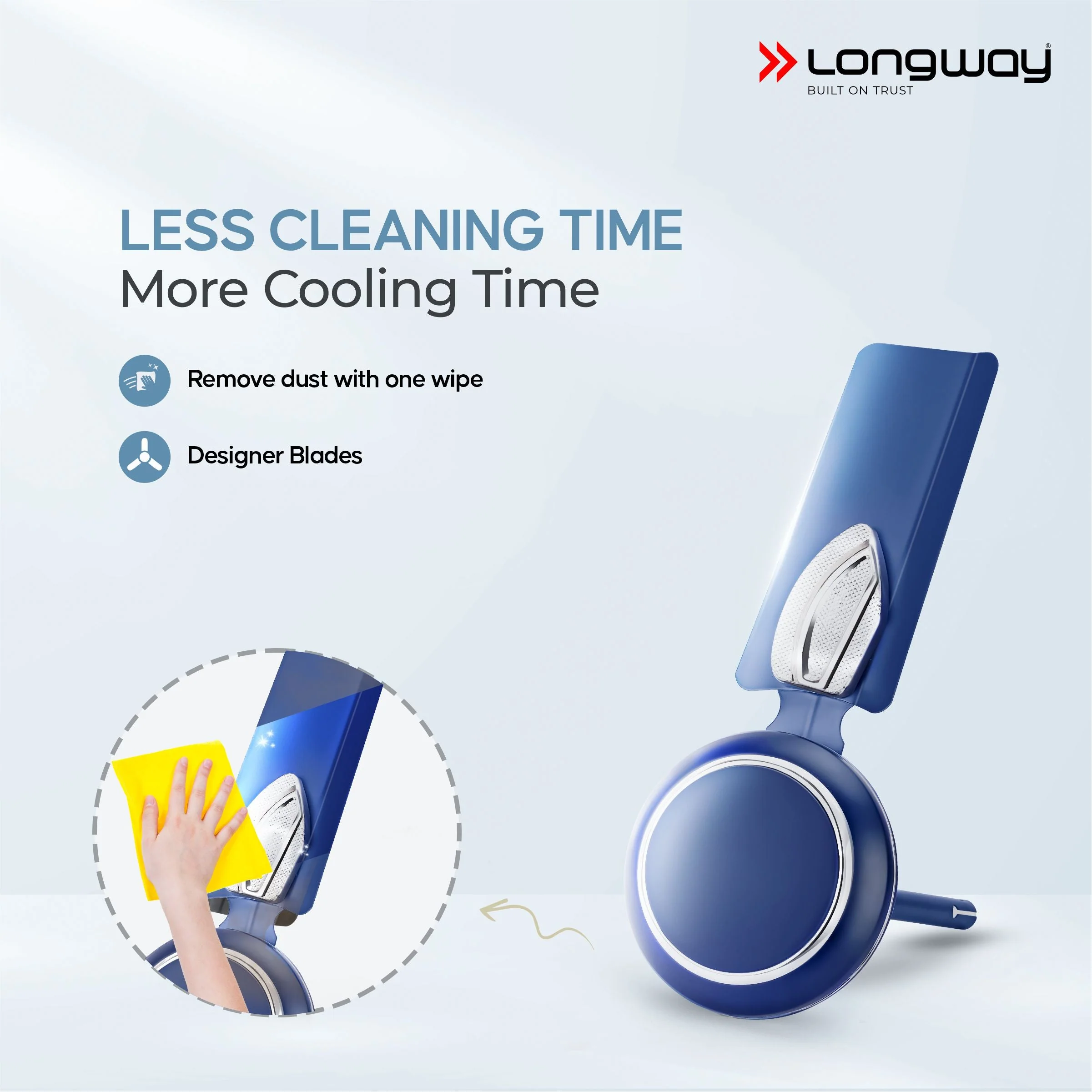 Longway Kiger P1 600 mm/24 inch Ultra High Speed 4 Blade Anti-Dust Decorative Star Rated Ceiling Fan (Silver Blue, Pack of 1) - Image 6