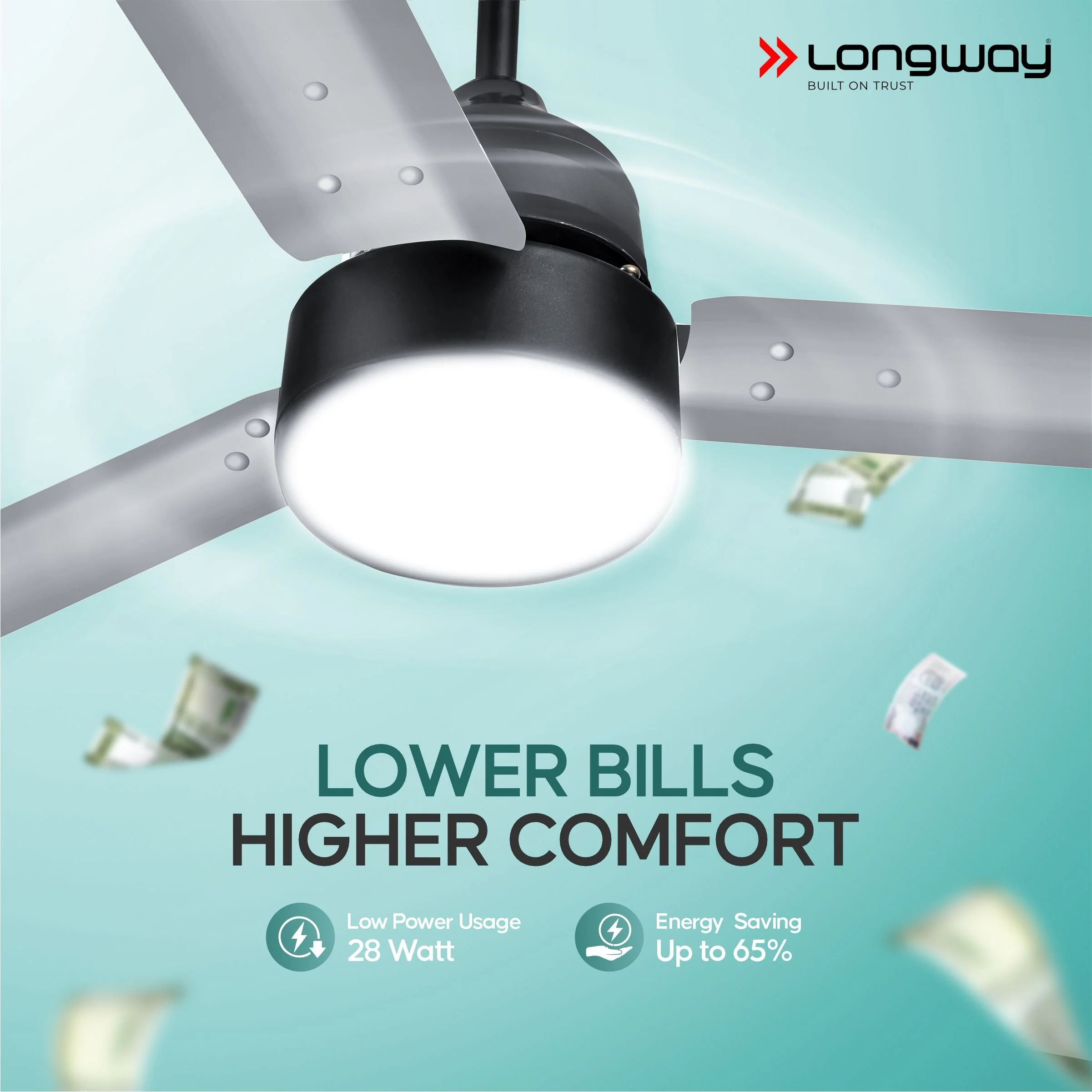 Longway Luminair 1200 mm BLDC Ceiling Fan with Remote Control | BEE 5 Star Rated Energy Efficient | Ultra High Speed 3 Blade Anti-Dust Decorative Ceiling Fan | 5 Years Warranty (Gray, Pack of 1) - Image 3