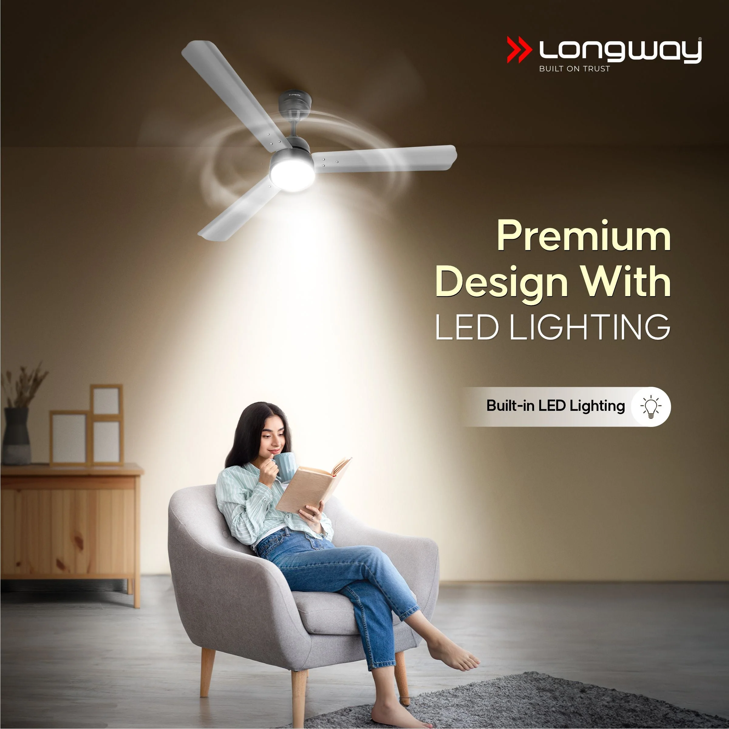 Longway Luminair 1200 mm BLDC Ceiling Fan with Remote Control | BEE 5 Star Rated Energy Efficient | Ultra High Speed 3 Blade Anti-Dust Decorative Ceiling Fan | 5 Years Warranty (Gray, Pack of 1) - Image 5