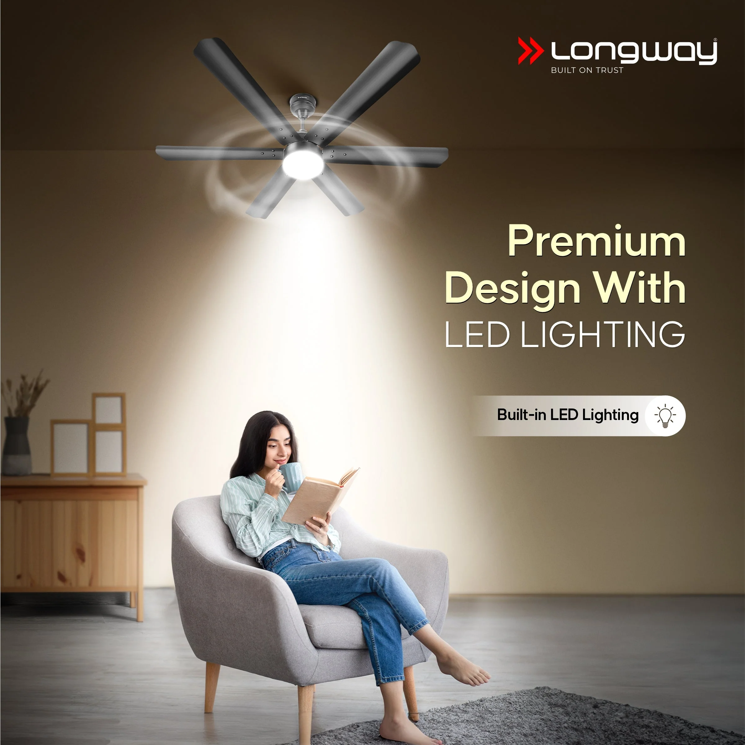Longway Luminair 1200 mm BLDC Ceiling Fan with Remote Control & LED Light | BEE 5 Star Rated Energy Efficient | Ultra High Speed 6 Blade Anti-Dust Decorative Ceiling Fan | 5 Years Warranty (Smoked Brown, Pack of 1) - Image 5