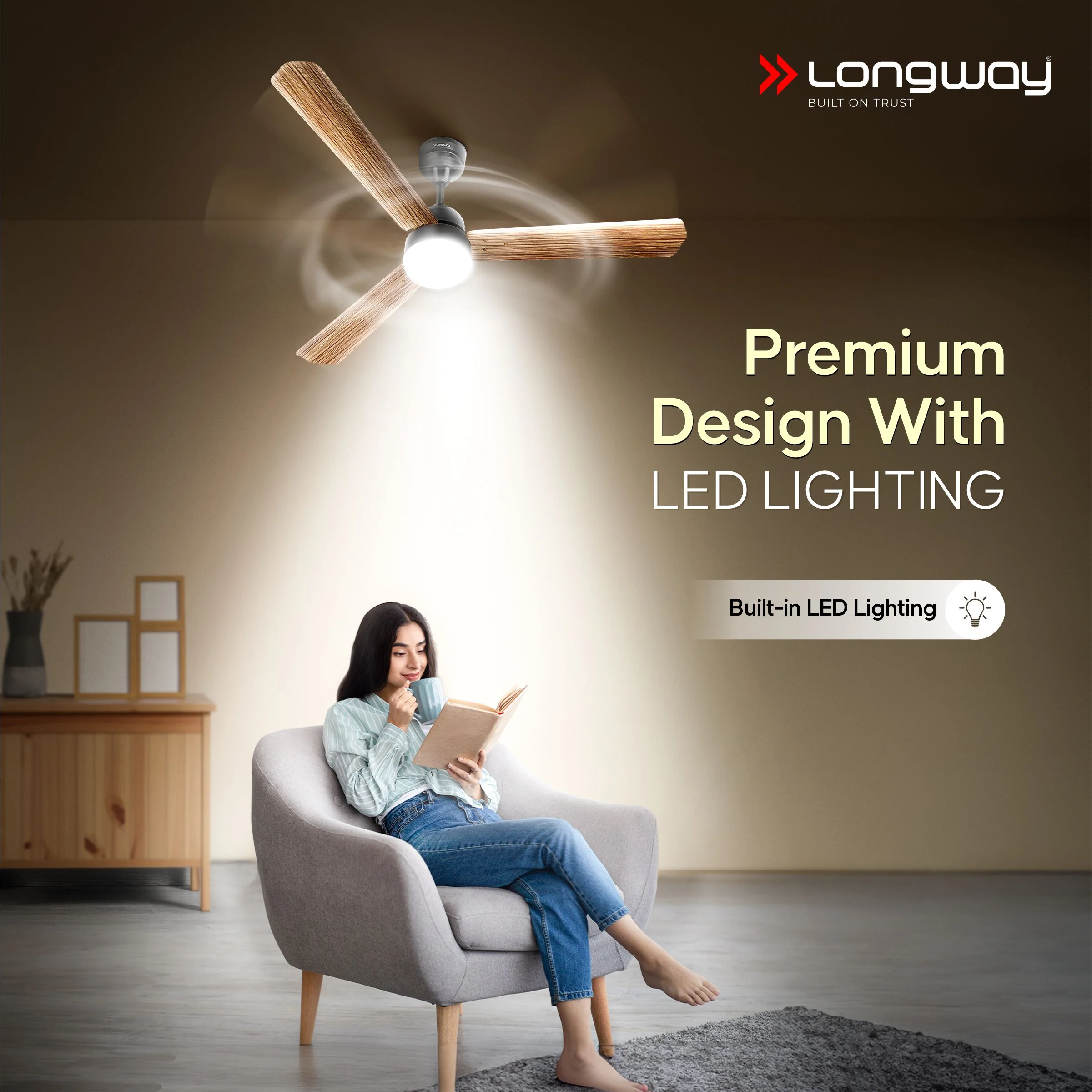 Longway Luminair Max 1200 mm BLDC Ceiling Fan with Remote Control & LED Light | BEE 5 Star Rated Energy Efficient | Ultra High Speed 3 Blade Anti-Dust Decorative Ceiling Fan | 5 Years Warranty (Smoked Cedar, Pack of 1) - Image 5