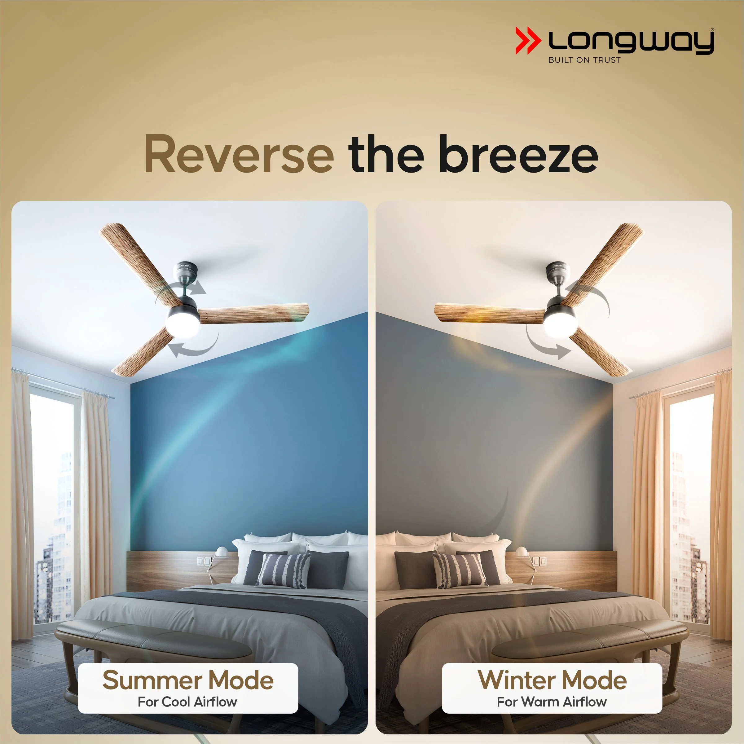 Longway Luminair Max 1200 mm BLDC Ceiling Fan with Remote Control & LED Light | BEE 5 Star Rated Energy Efficient | Ultra High Speed 3 Blade Anti-Dust Decorative Ceiling Fan | 5 Years Warranty (Smoked Cedar, Pack of 2) - Image 9