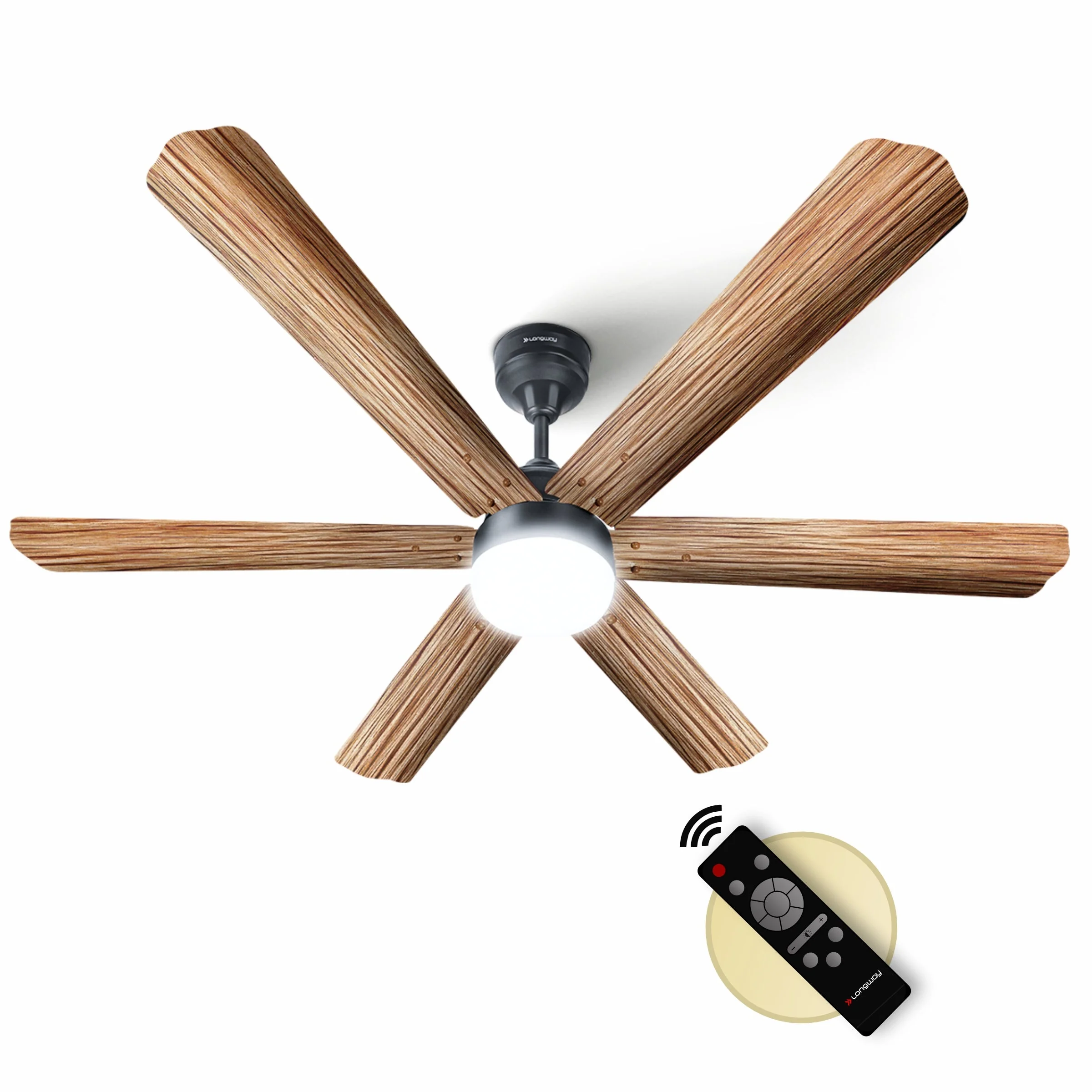 Longway Luminair Max 1200 mm BLDC Ceiling Fan with Remote Control & LED Light | BEE 5 Star Rated Energy Efficient | Ultra High Speed 6 Blade Anti-Dust Decorative Ceiling Fan | 5 Years Warranty (Smoked Cedar, Pack of 1)