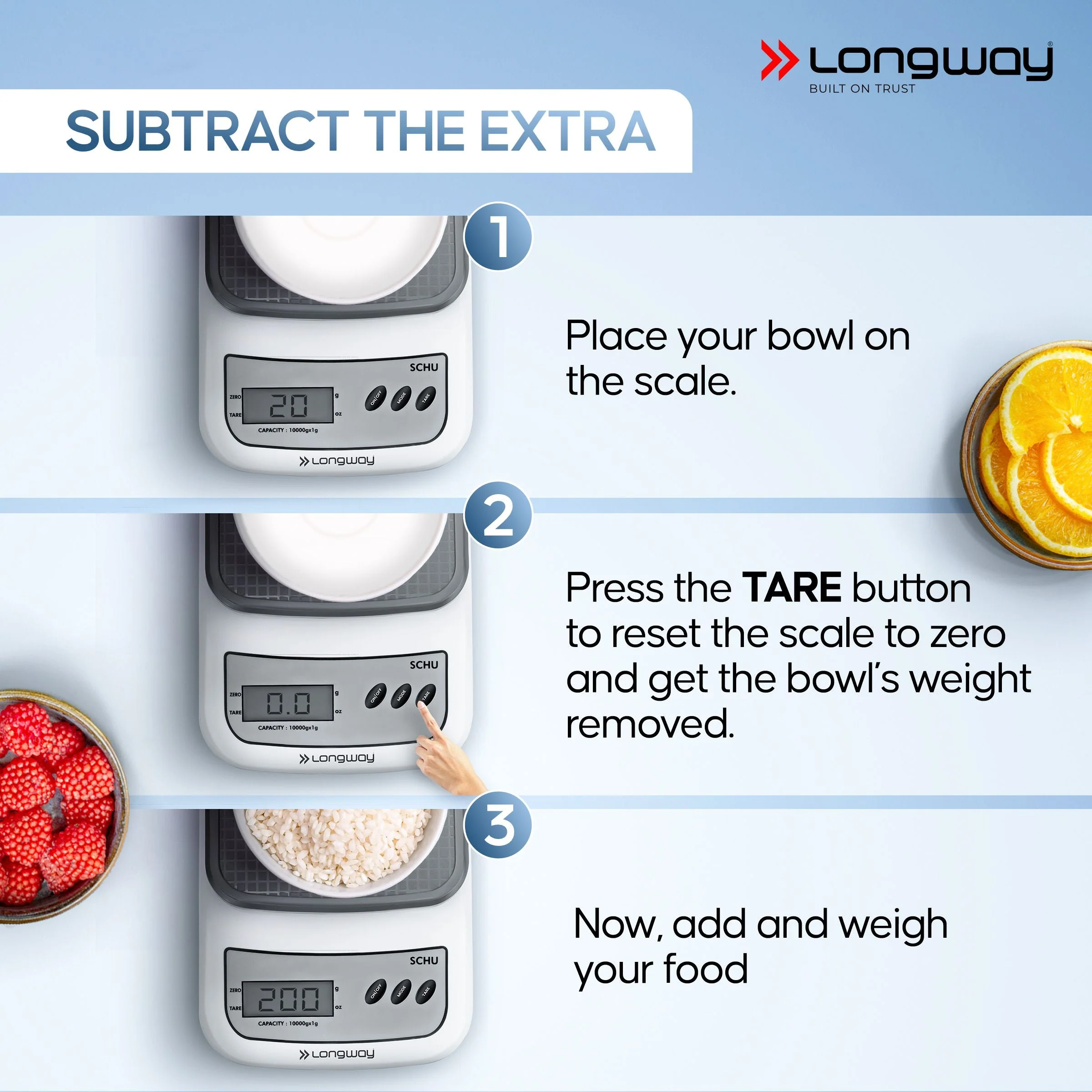 Longway LWKWS01 Multipurpose Portable Digital Kitchen Weighing Scale |Weight Machine With Back Light LCD Display |2 Years Warranty (10 kg, Gray) - Image 5