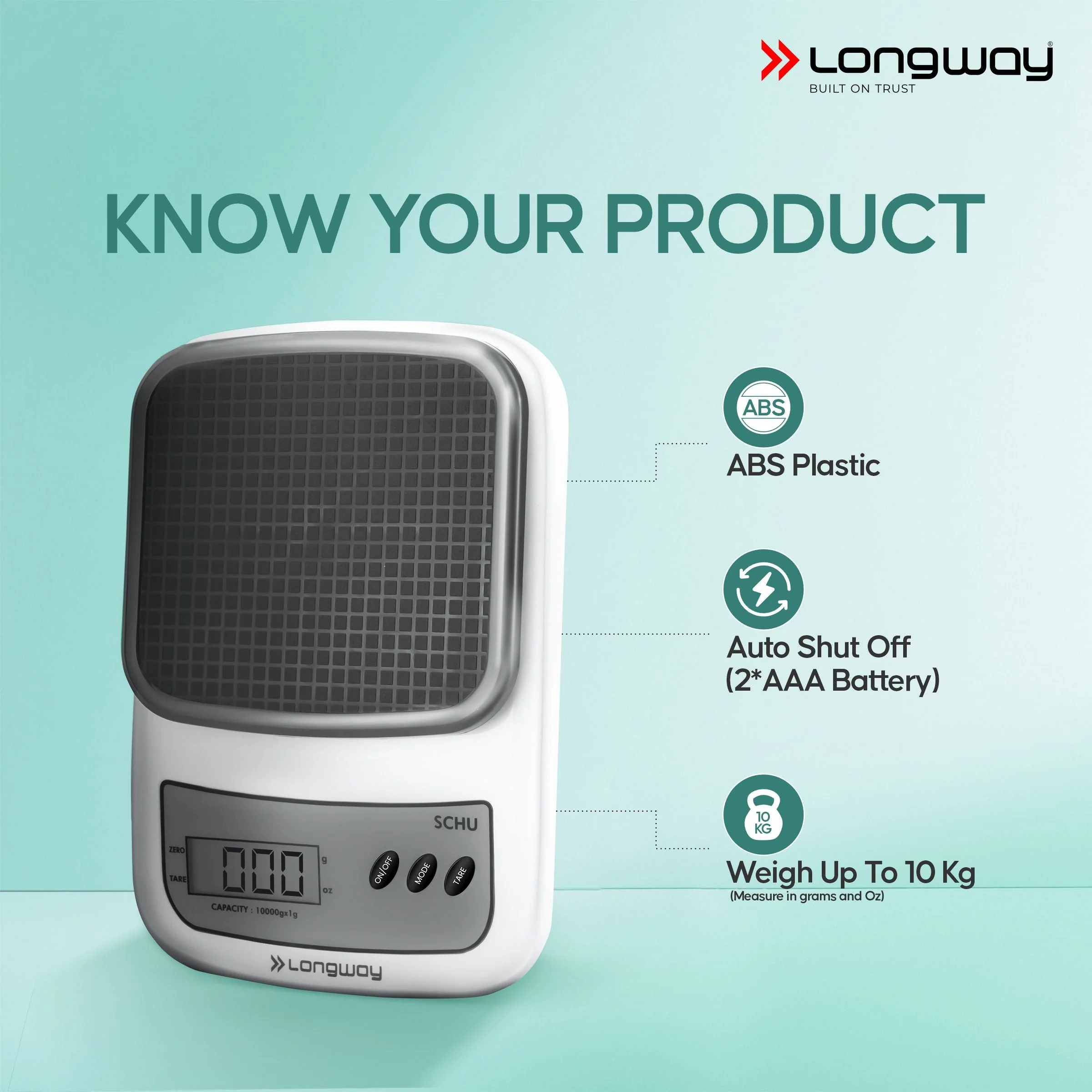Longway LWKWS01 Multipurpose Portable Digital Kitchen Weighing Scale |Weight Machine With Back Light LCD Display |2 Years Warranty (10 kg, Gray) - Image 6