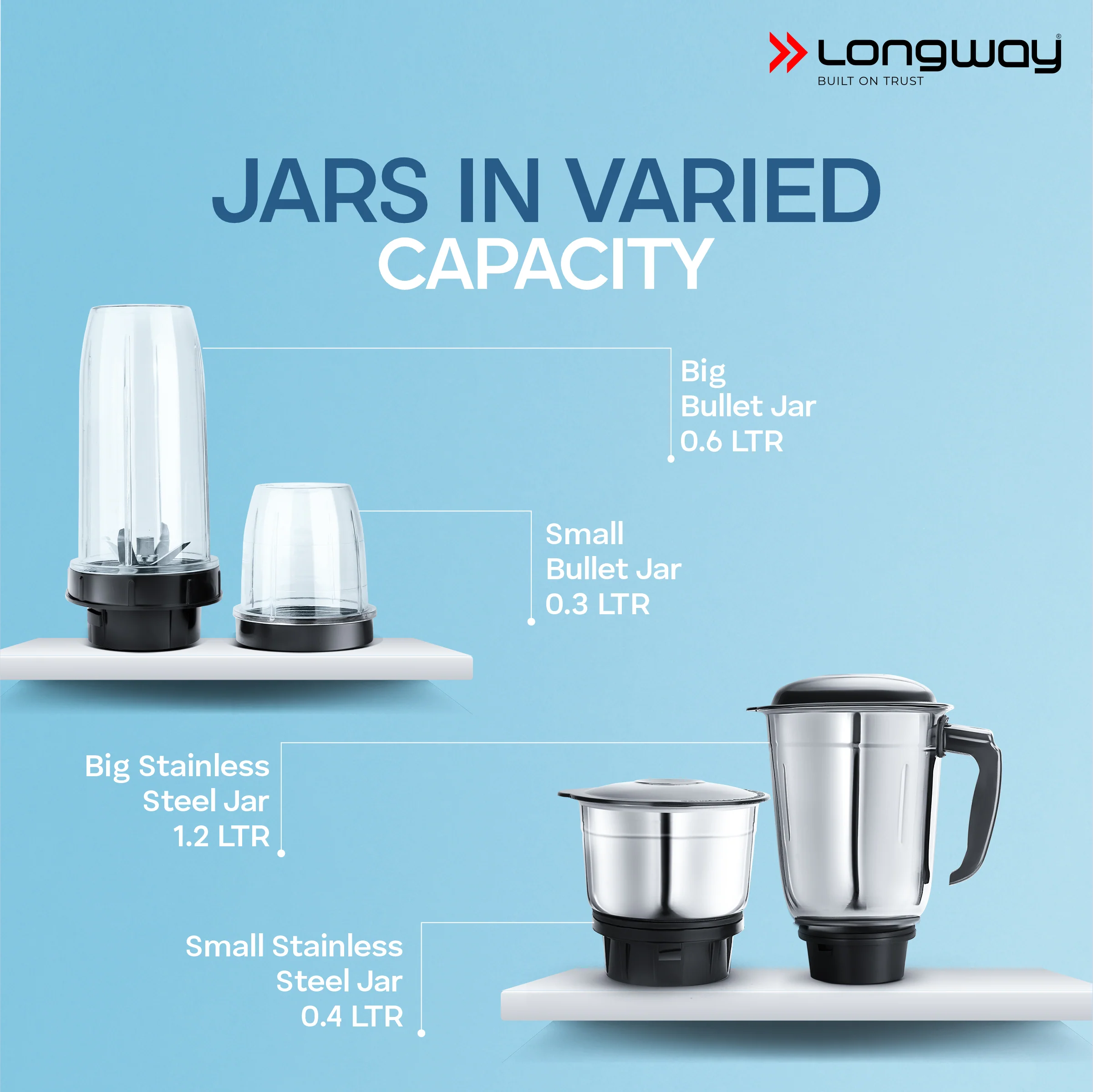 Longway Mix Pro 550 Watt Mixer Grinder with 4 Jars for Grinding, Mixing, Blending, Juicing with Powerful Motor | 2 Years Warranty | (Black, 4 Jars) - Image 9