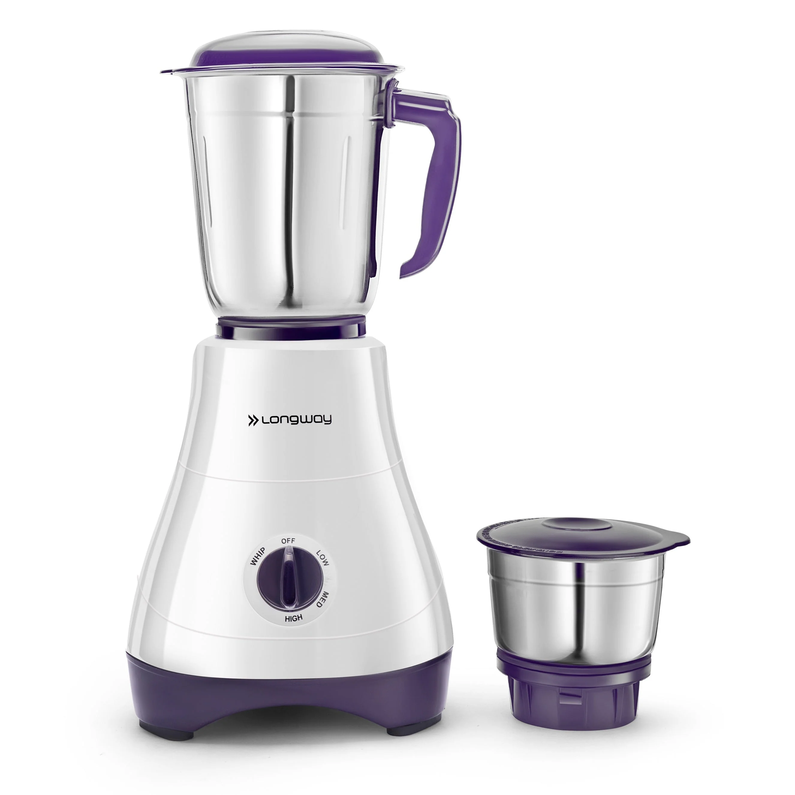 Longway Neo Plus Mixer Grinder | Up to 650 Watt Powerful Motor | 2 Jars for Grinding, Mixing, Juicing | 2 Years Warranty (Purple, 2 Jars)