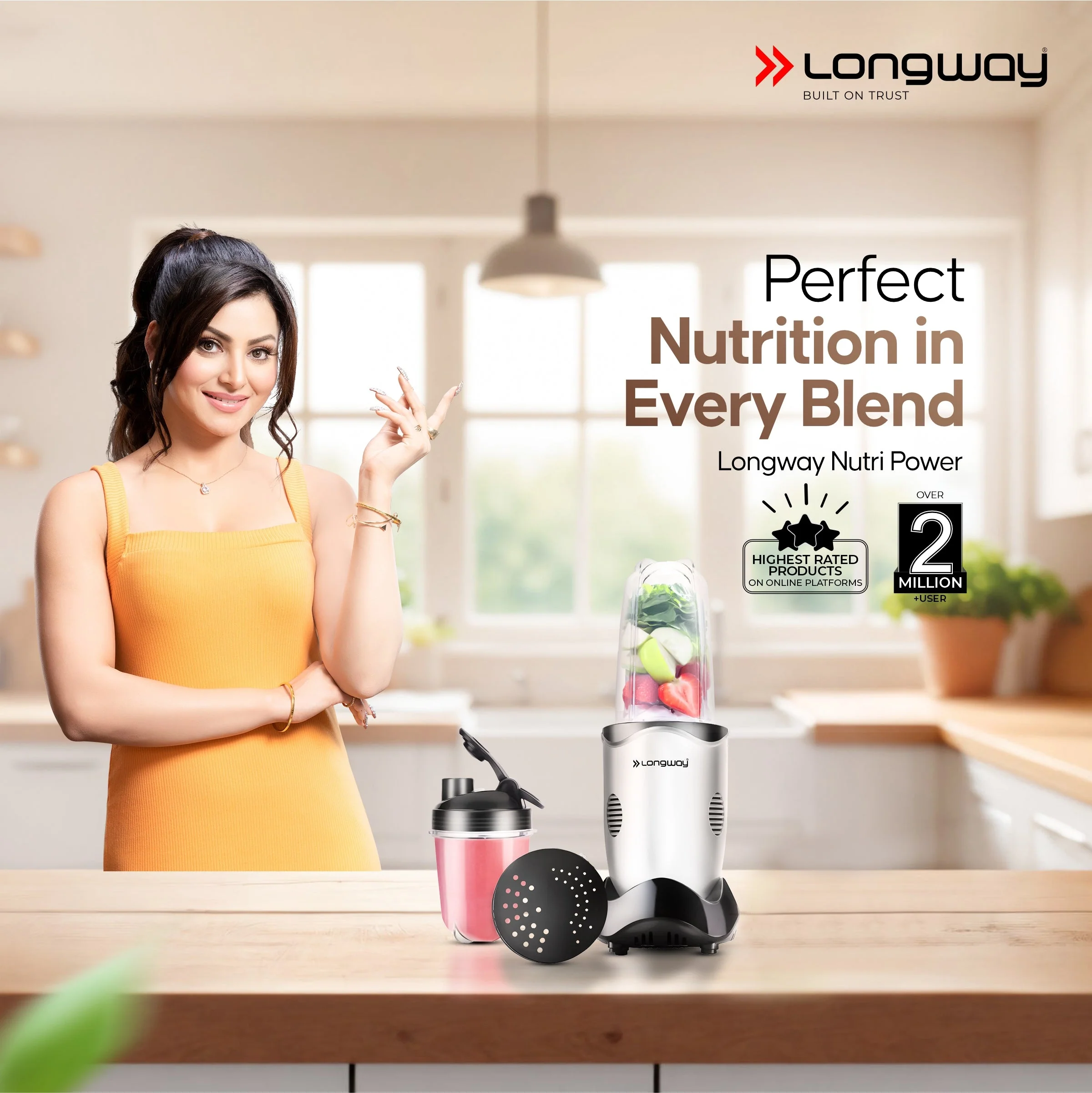 Longway Nutri Power 600 W Bullet Mixer Grinder & Smoothie Maker with Stainless Steel Blades & ABS Plastic Body | 22000 RPM | 3 Years Warranty (2 Jars, Silver) - Image 2