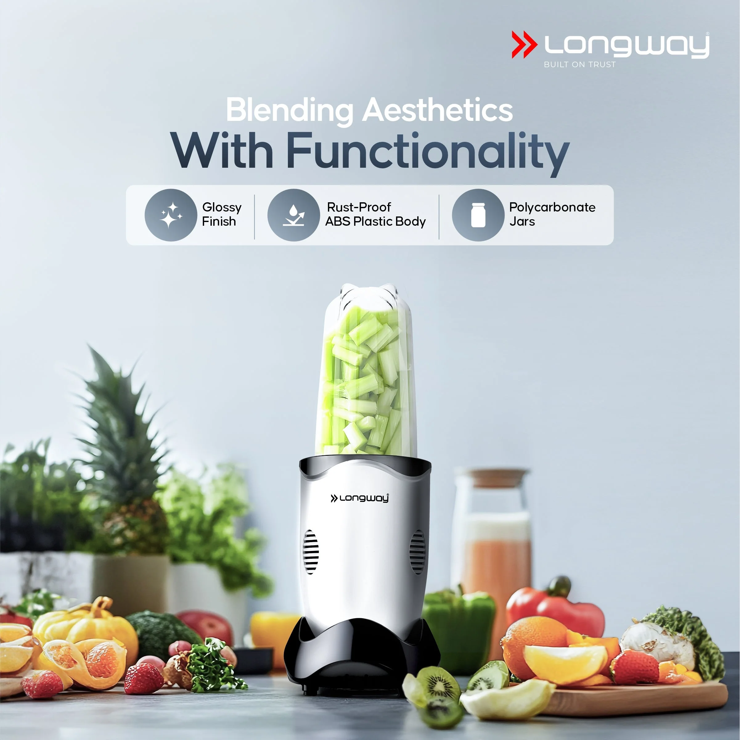 Longway Nutri Power 600 W Bullet Mixer Grinder & Smoothie Maker with Stainless Steel Blades & ABS Plastic Body | 22000 RPM | 3 Years Warranty (2 Jars, Silver) - Image 3