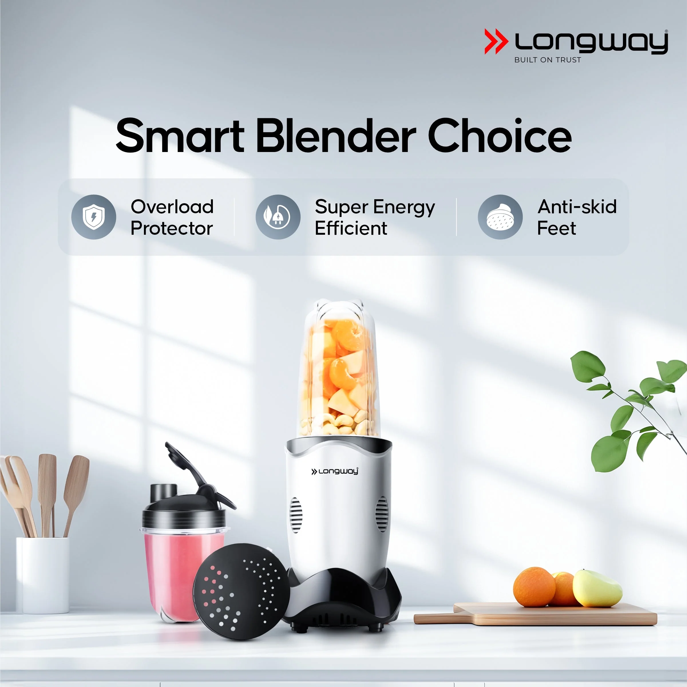 Longway Nutri Power 600 W Bullet Mixer Grinder & Smoothie Maker with Stainless Steel Blades & ABS Plastic Body | 22000 RPM | 3 Years Warranty (2 Jars, Silver) - Image 5