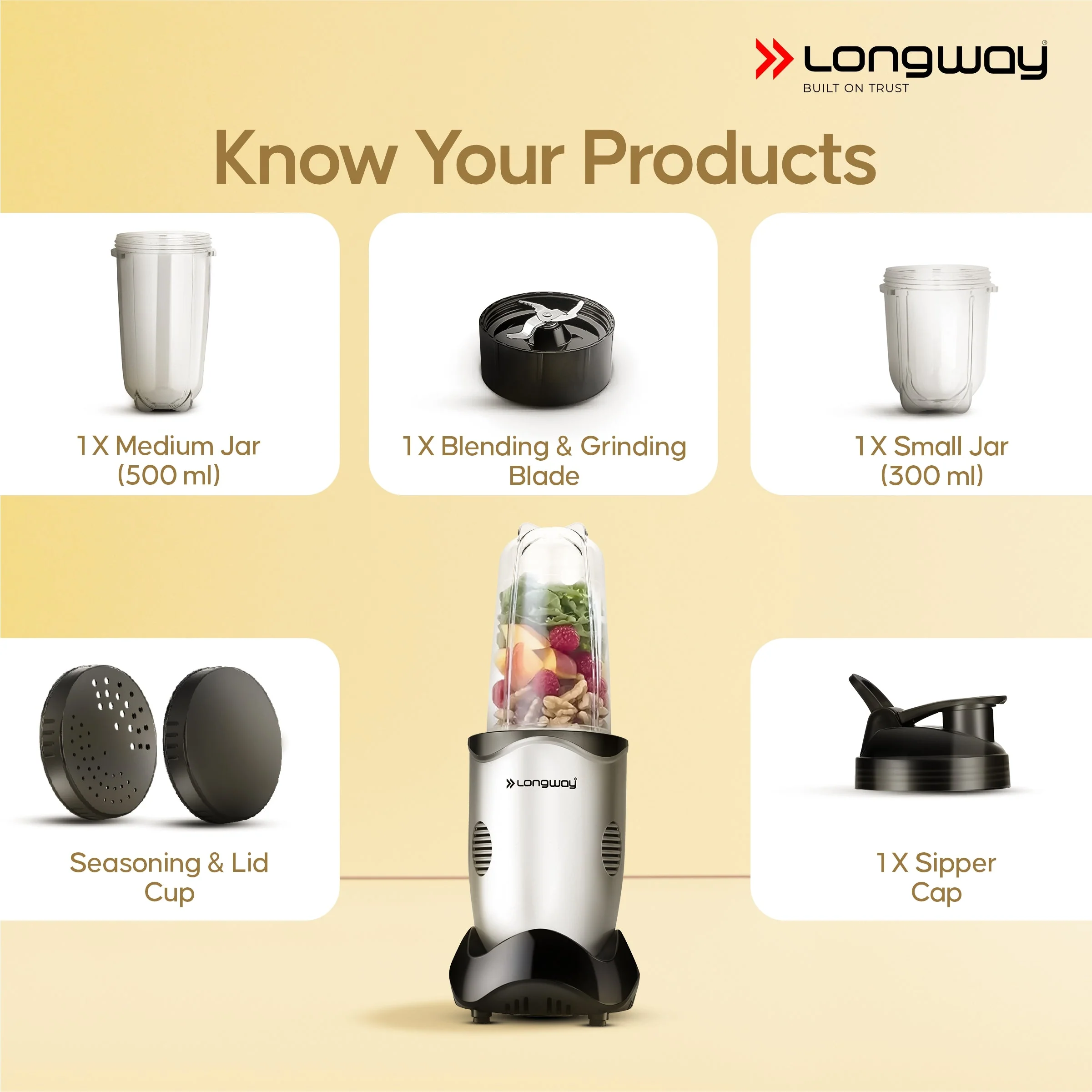 Longway Nutri Power 600 W Bullet Mixer Grinder & Smoothie Maker with Stainless Steel Blades & ABS Plastic Body | 22000 RPM | 3 Years Warranty (2 Jars, Silver) - Image 6
